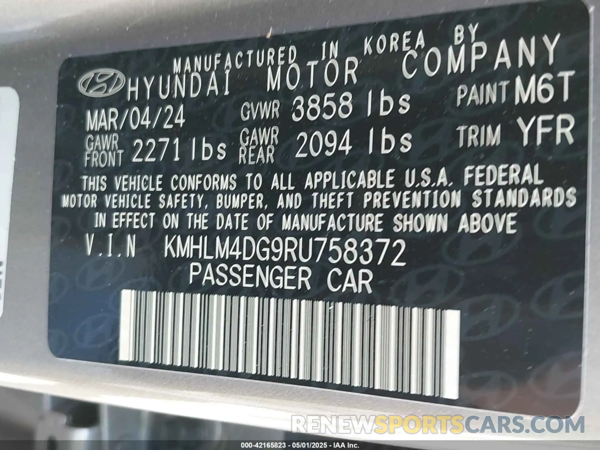 9 Фотография поврежденного автомобиля KMHLM4DG9RU758372 HYUNDAI ELANTRA 2024