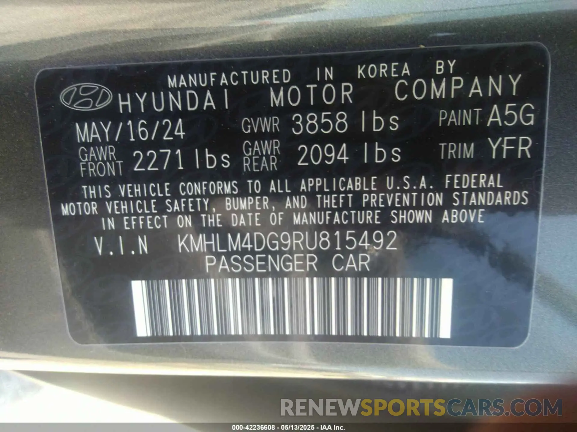 9 Photograph of a damaged car KMHLM4DG9RU815492 HYUNDAI ELANTRA 2024
