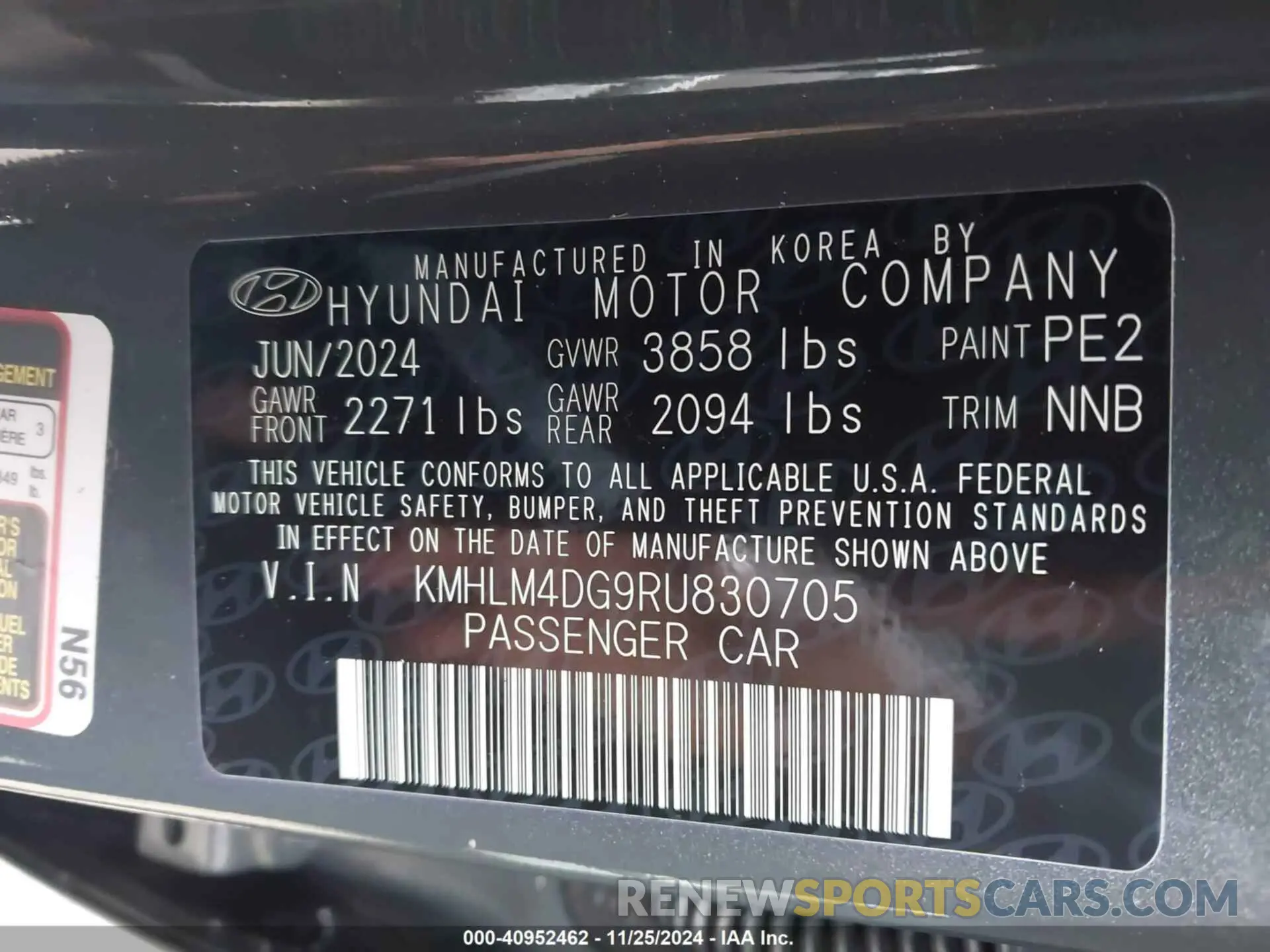 9 Фотография поврежденного автомобиля KMHLM4DG9RU830705 HYUNDAI ELANTRA 2024