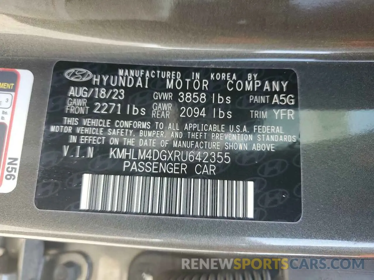 13 Photograph of a damaged car KMHLM4DGXRU642355 HYUNDAI ELANTRA 2024