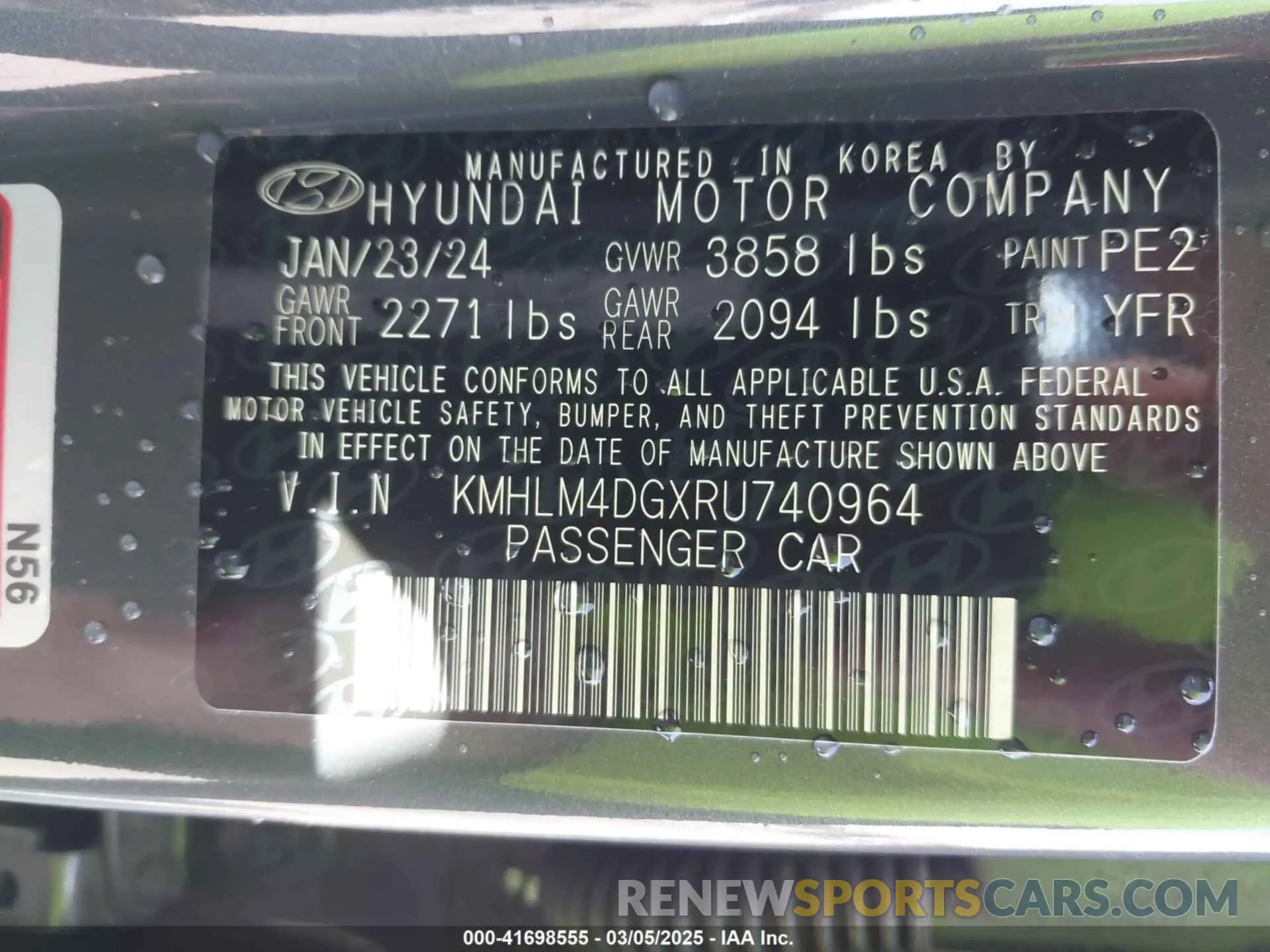 9 Photograph of a damaged car KMHLM4DGXRU740964 HYUNDAI ELANTRA 2024