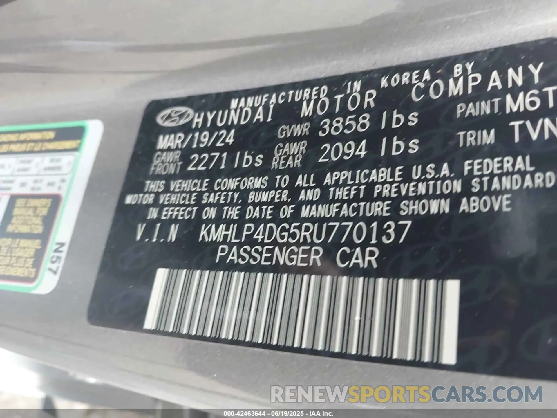 9 Фотография поврежденного автомобиля KMHLP4DG5RU770137 HYUNDAI ELANTRA 2024