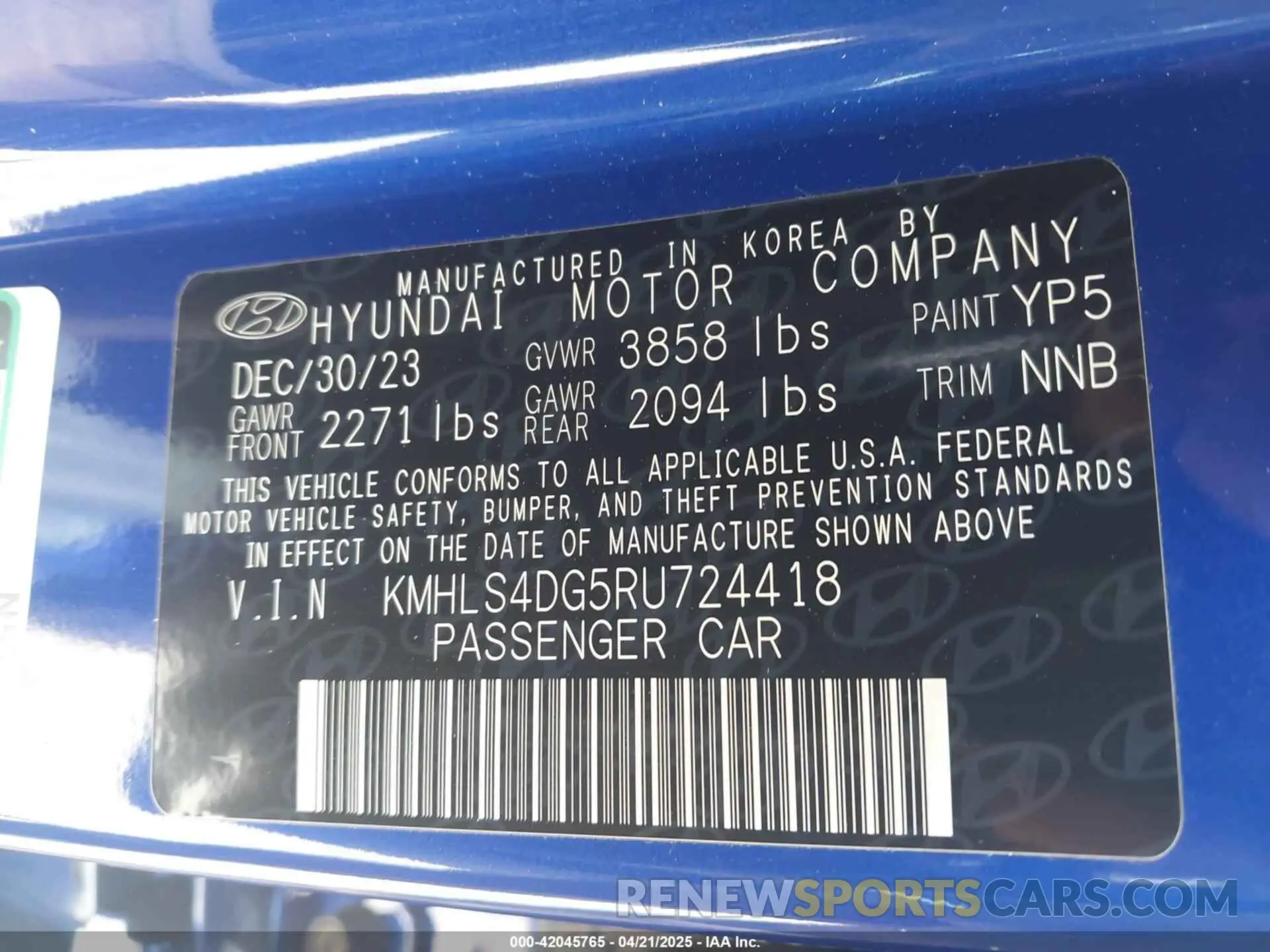 9 Фотография поврежденного автомобиля KMHLS4DG5RU724418 HYUNDAI ELANTRA 2024