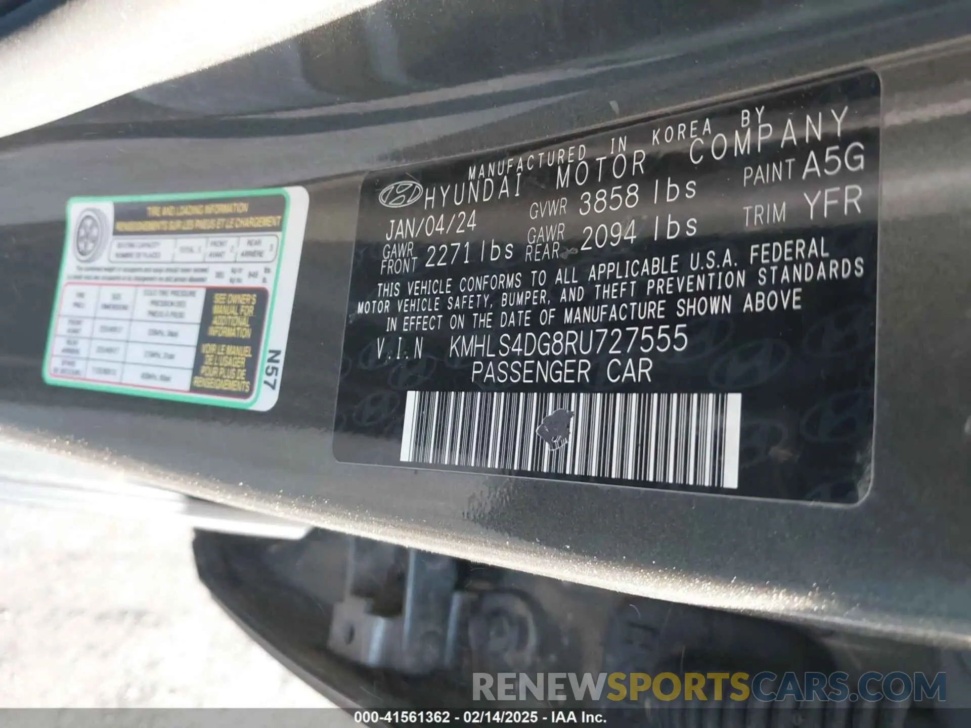 9 Photograph of a damaged car KMHLS4DG8RU727555 HYUNDAI ELANTRA 2024