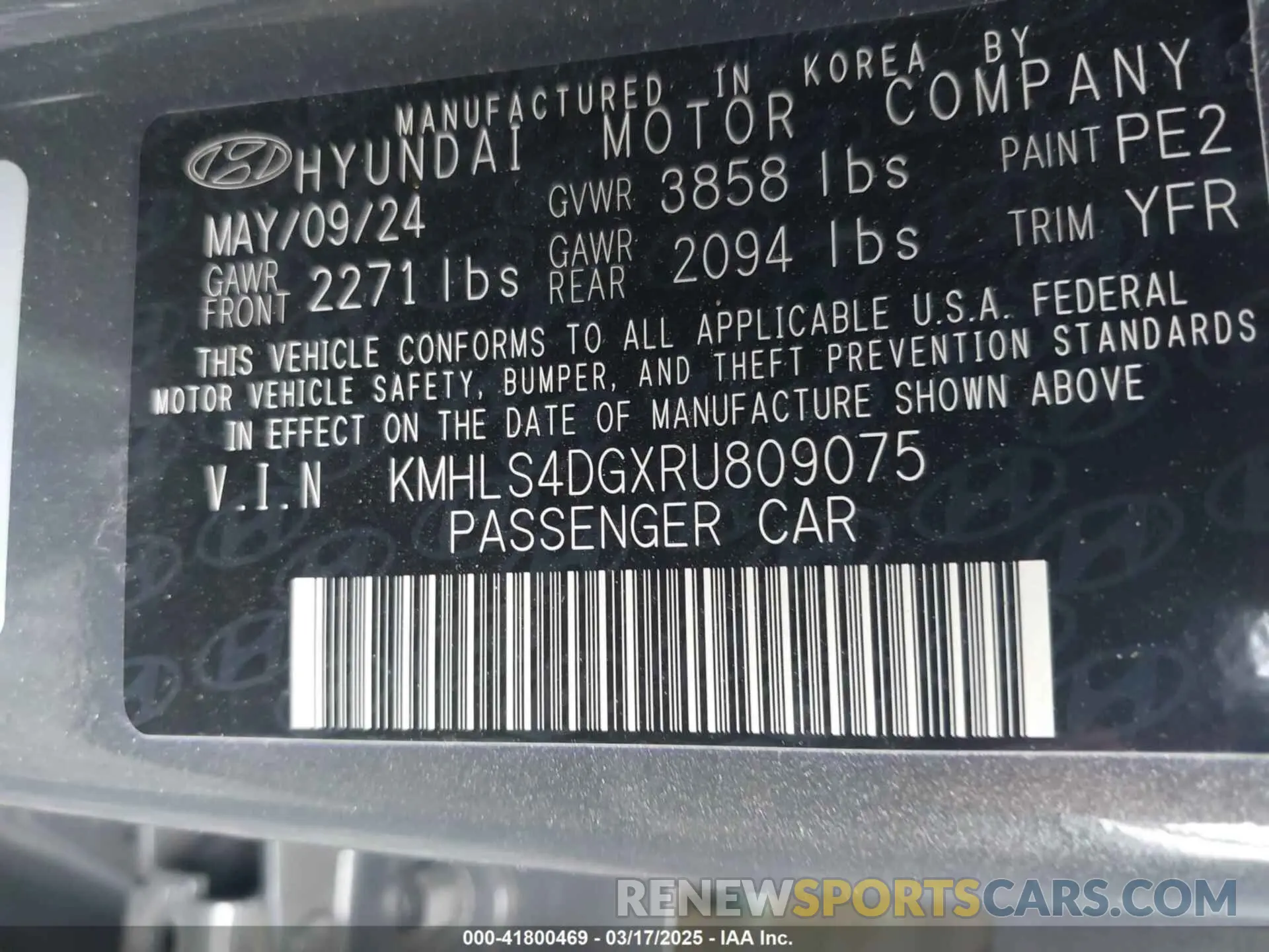 9 Фотография поврежденного автомобиля KMHLS4DGXRU809075 HYUNDAI ELANTRA 2024