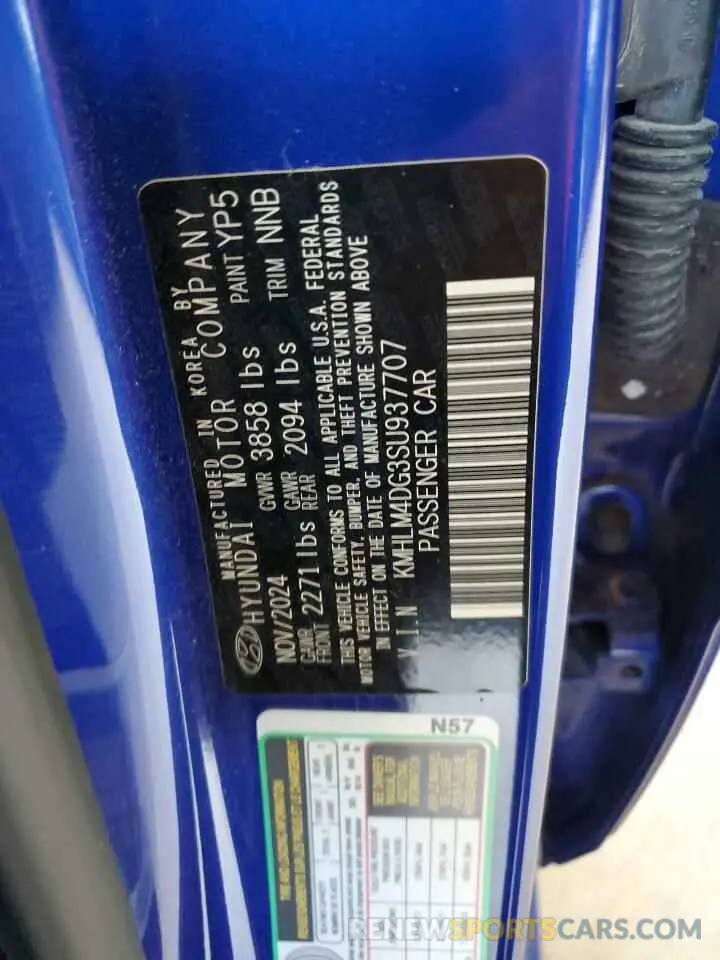 12 Фотография поврежденного автомобиля KMHLM4DG3SU937707 HYUNDAI ELANTRA 2025