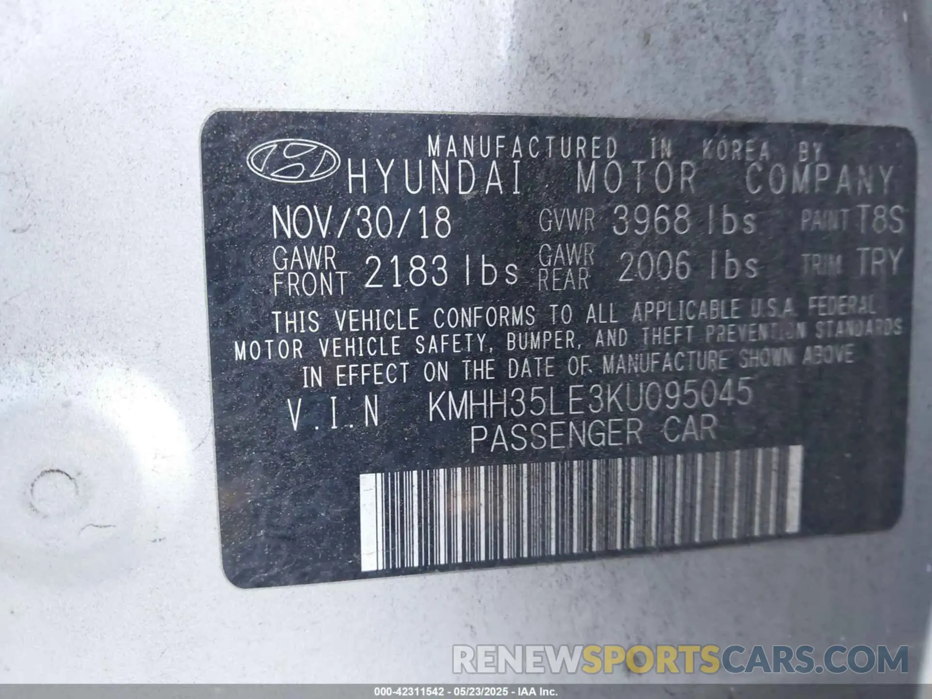 9 Фотография поврежденного автомобиля KMHH35LE3KU095045 HYUNDAI ELANTRA GT 2019