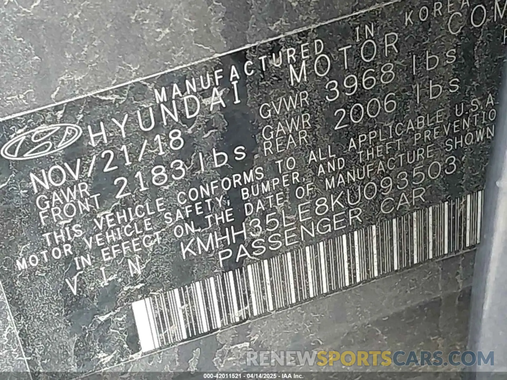 9 Photograph of a damaged car KMHH35LE8KU093503 HYUNDAI ELANTRA GT 2019