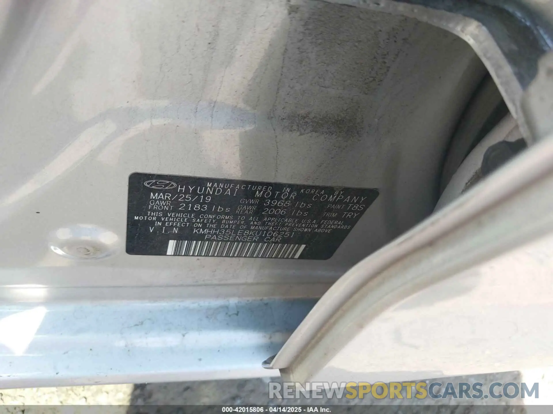 9 Фотография поврежденного автомобиля KMHH35LE8KU106251 HYUNDAI ELANTRA GT 2019