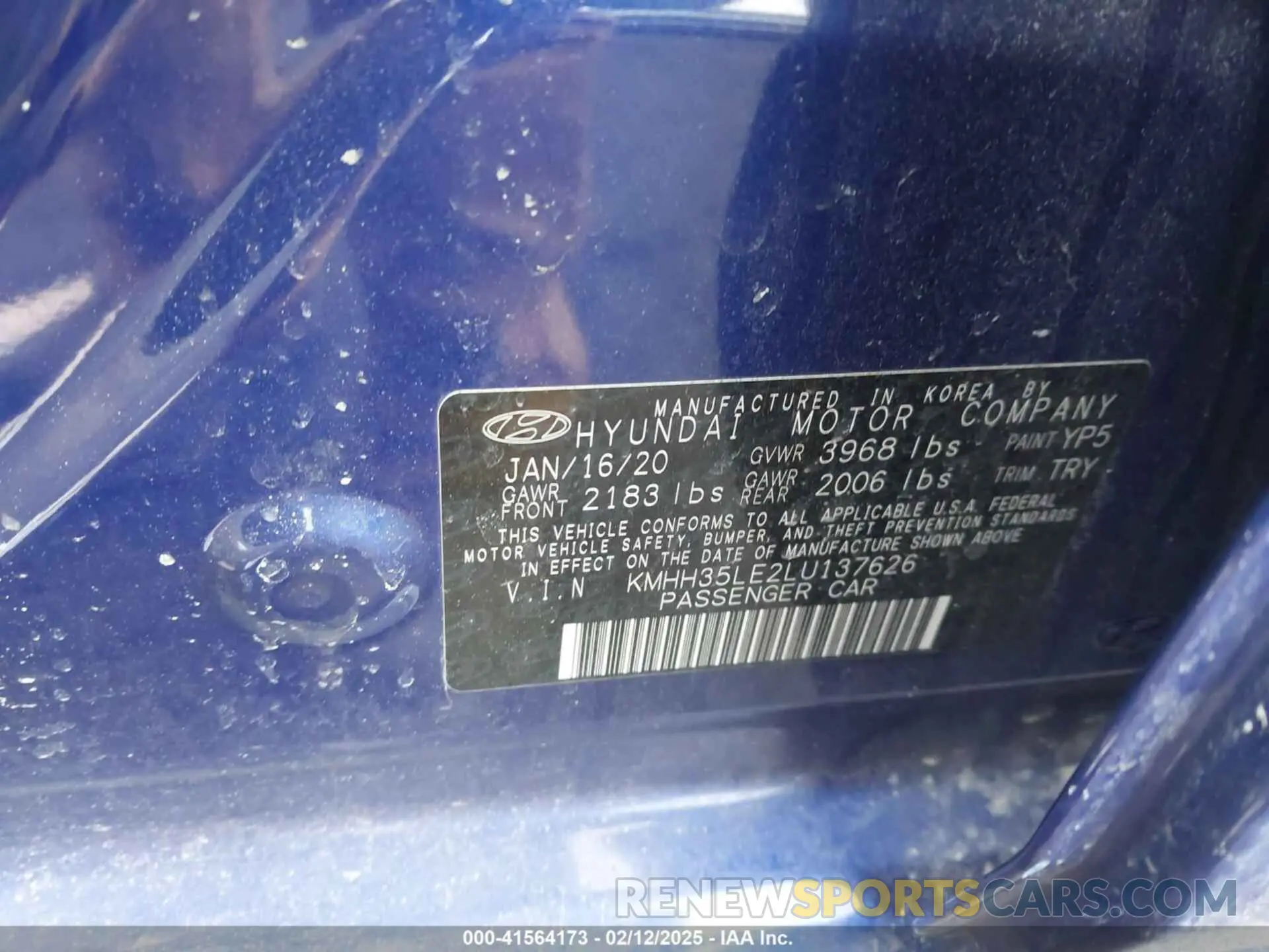 9 Фотография поврежденного автомобиля KMHH35LE2LU137626 HYUNDAI ELANTRA GT 2020