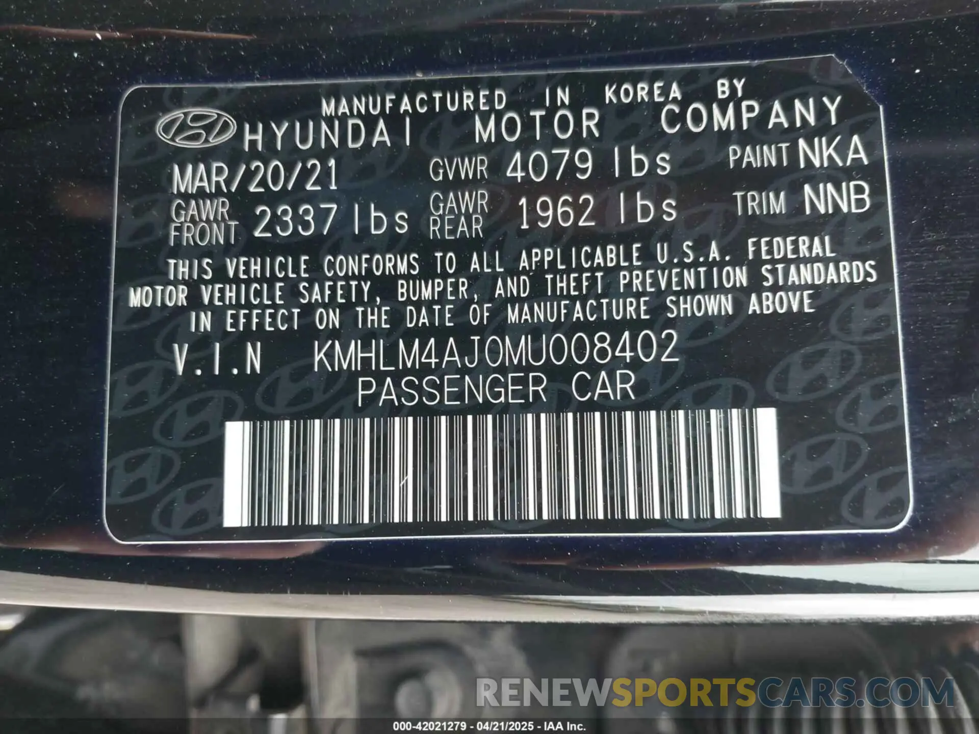 9 Photograph of a damaged car KMHLM4AJ0MU008402 HYUNDAI ELANTRA HYBRID 2021