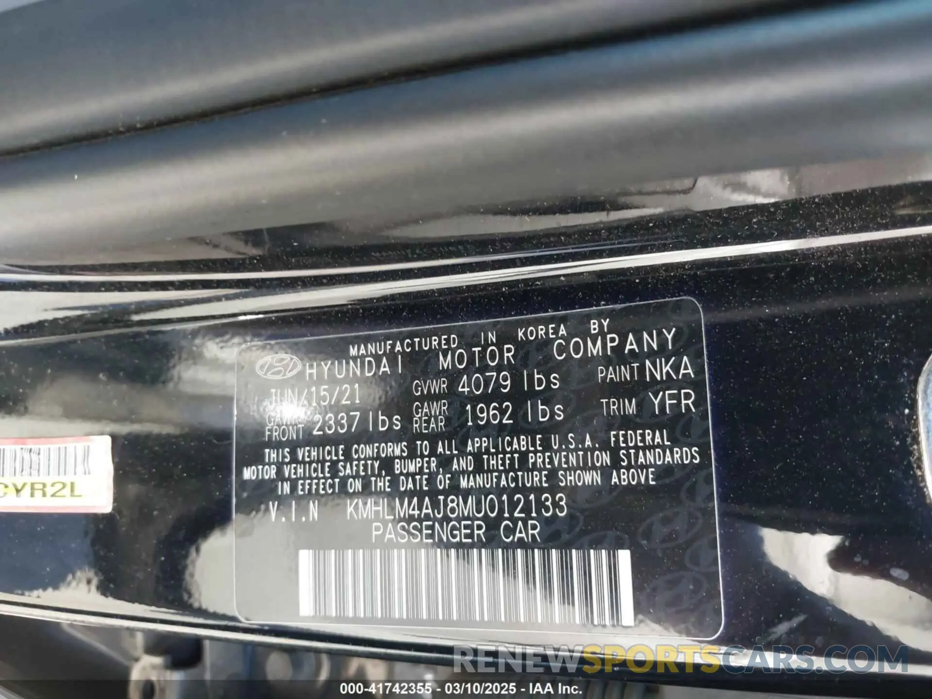 9 Фотография поврежденного автомобиля KMHLM4AJ8MU012133 HYUNDAI ELANTRA HYBRID 2021