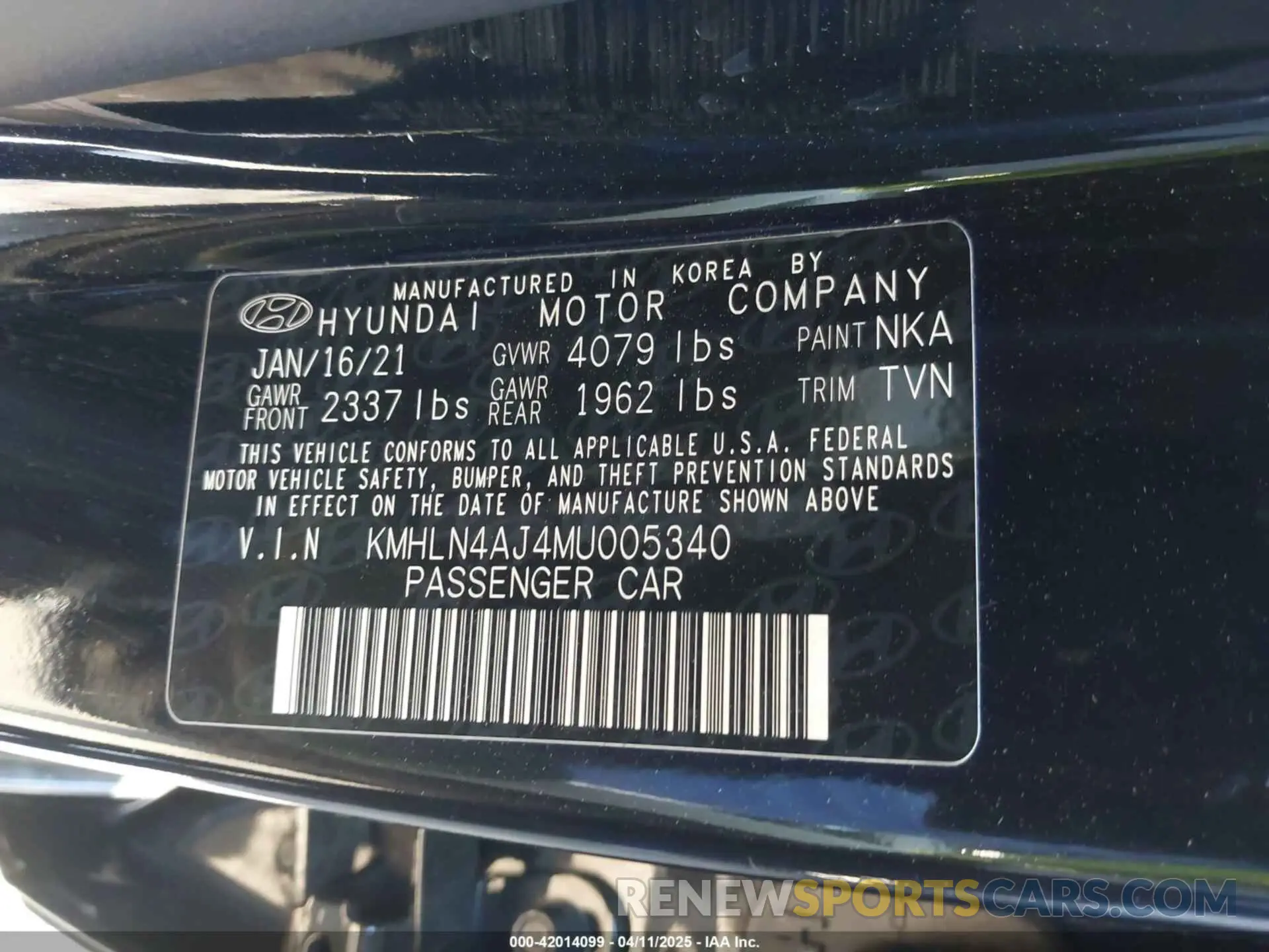 9 Фотография поврежденного автомобиля KMHLN4AJ4MU005340 HYUNDAI ELANTRA HYBRID 2021