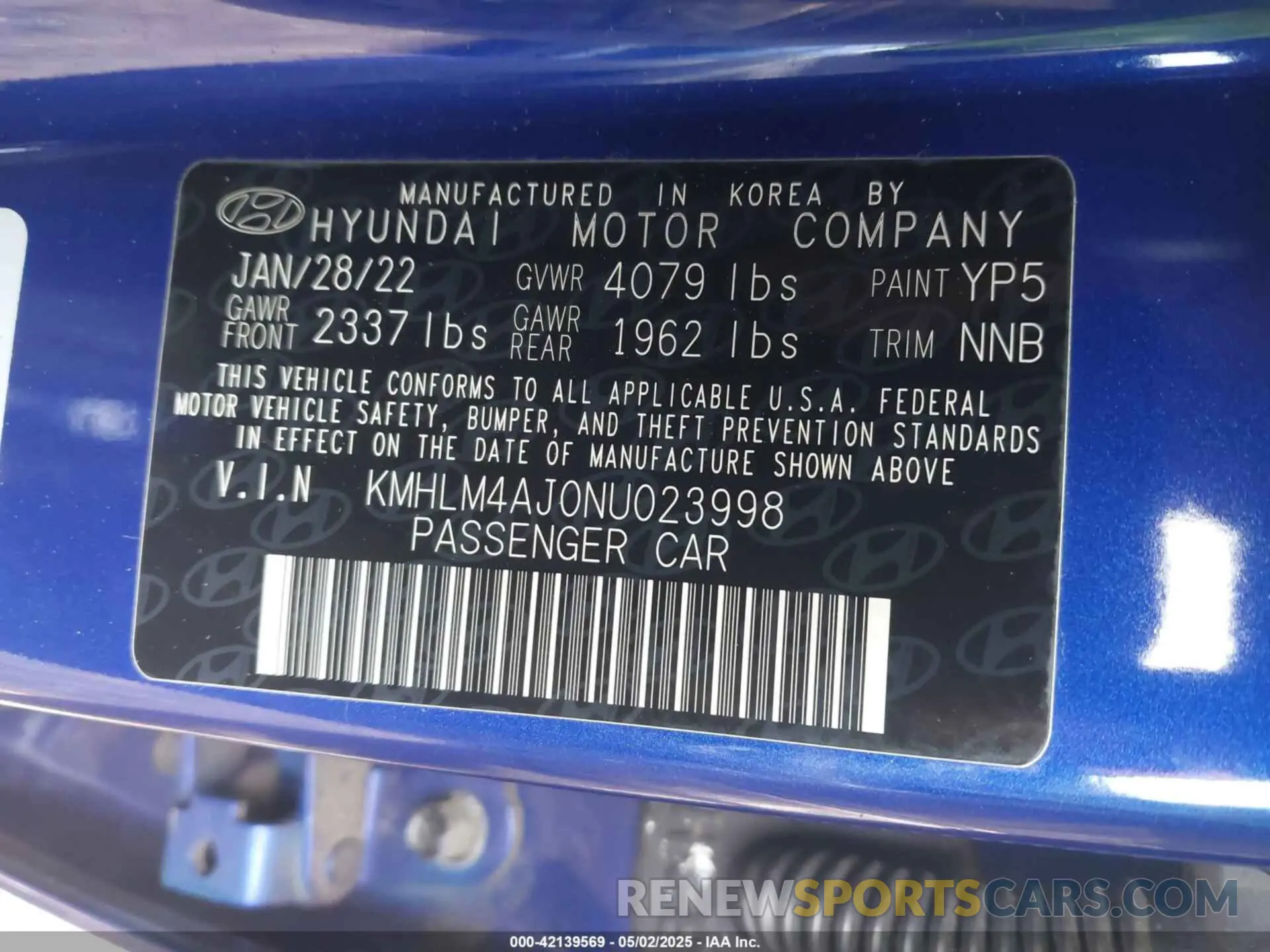 9 Photograph of a damaged car KMHLM4AJ0NU023998 HYUNDAI ELANTRA HYBRID 2022