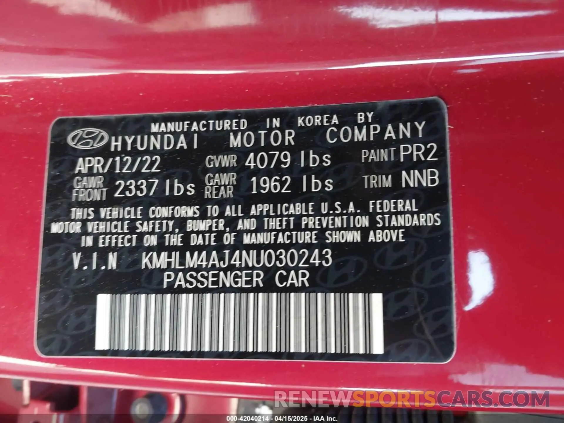 9 Photograph of a damaged car KMHLM4AJ4NU030243 HYUNDAI ELANTRA HYBRID 2022