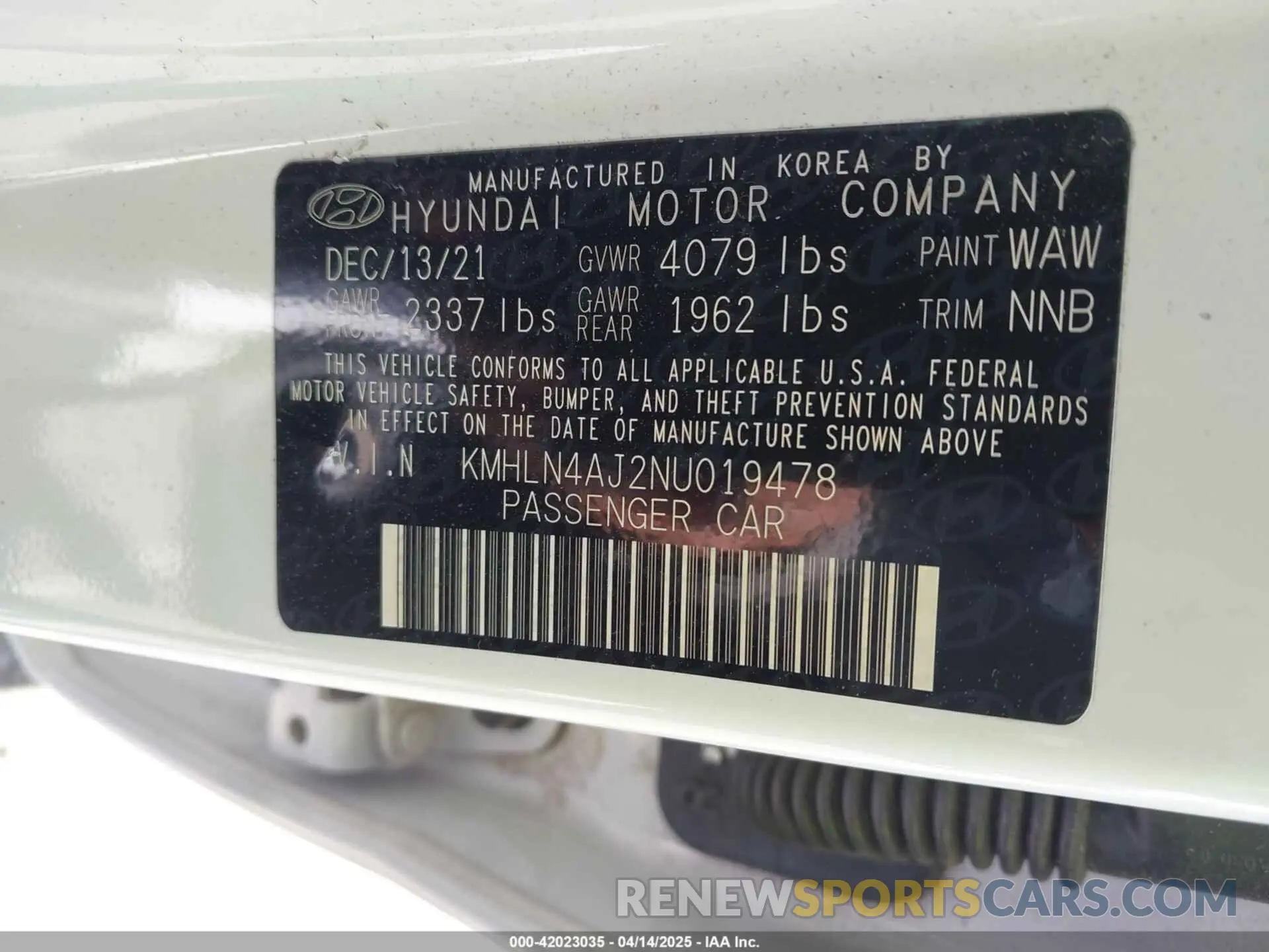 9 Фотография поврежденного автомобиля KMHLN4AJ2NU019478 HYUNDAI ELANTRA HYBRID 2022