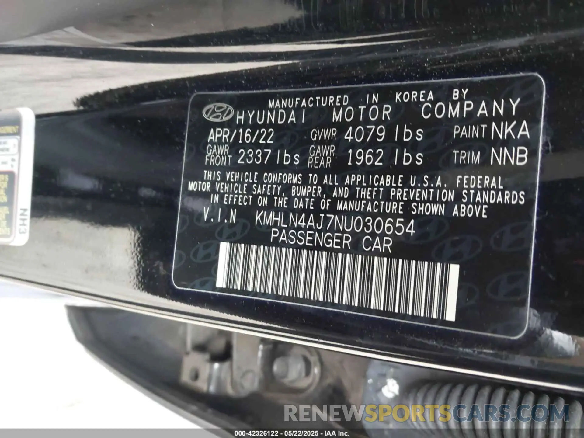 9 Photograph of a damaged car KMHLN4AJ7NU030654 HYUNDAI ELANTRA HYBRID 2022