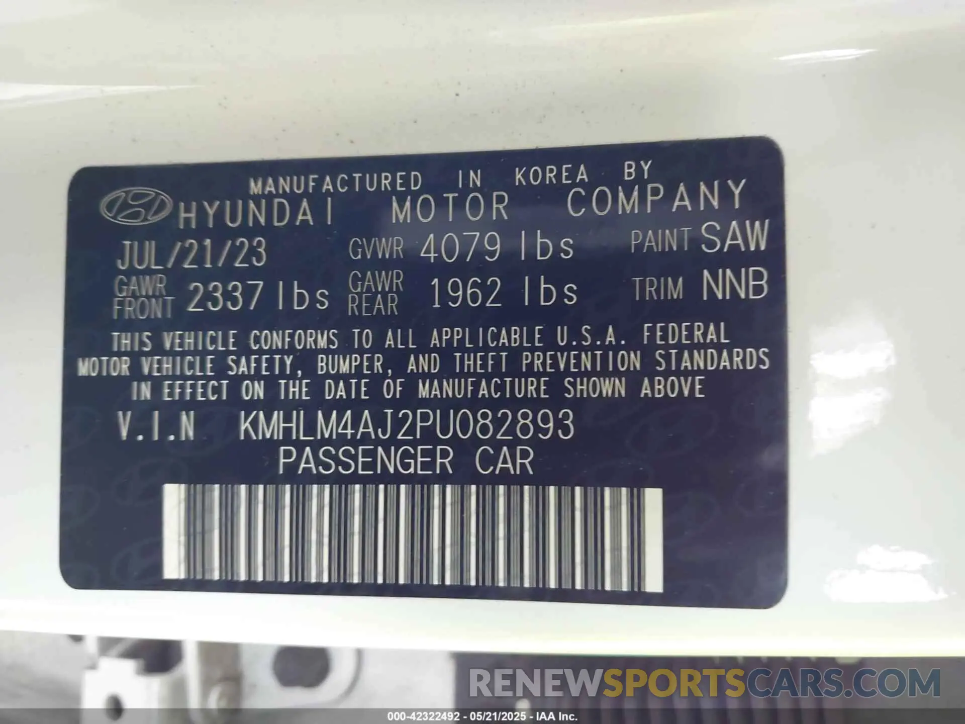 9 Фотография поврежденного автомобиля KMHLM4AJ2PU082893 HYUNDAI ELANTRA HYBRID 2023