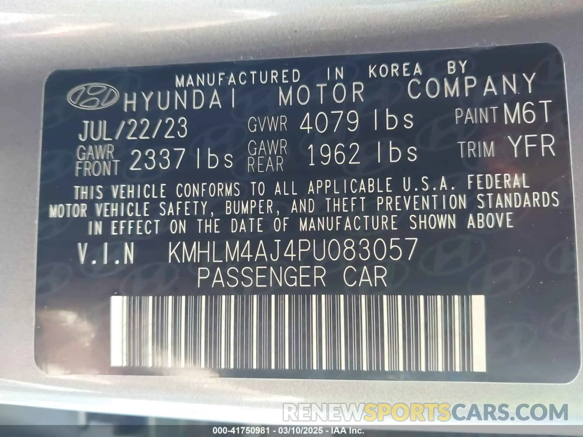 9 Photograph of a damaged car KMHLM4AJ4PU083057 HYUNDAI ELANTRA HYBRID 2023