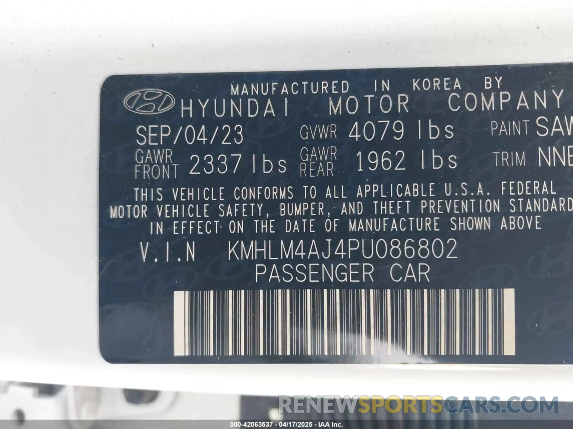 9 Фотография поврежденного автомобиля KMHLM4AJ4PU086802 HYUNDAI ELANTRA HYBRID 2023