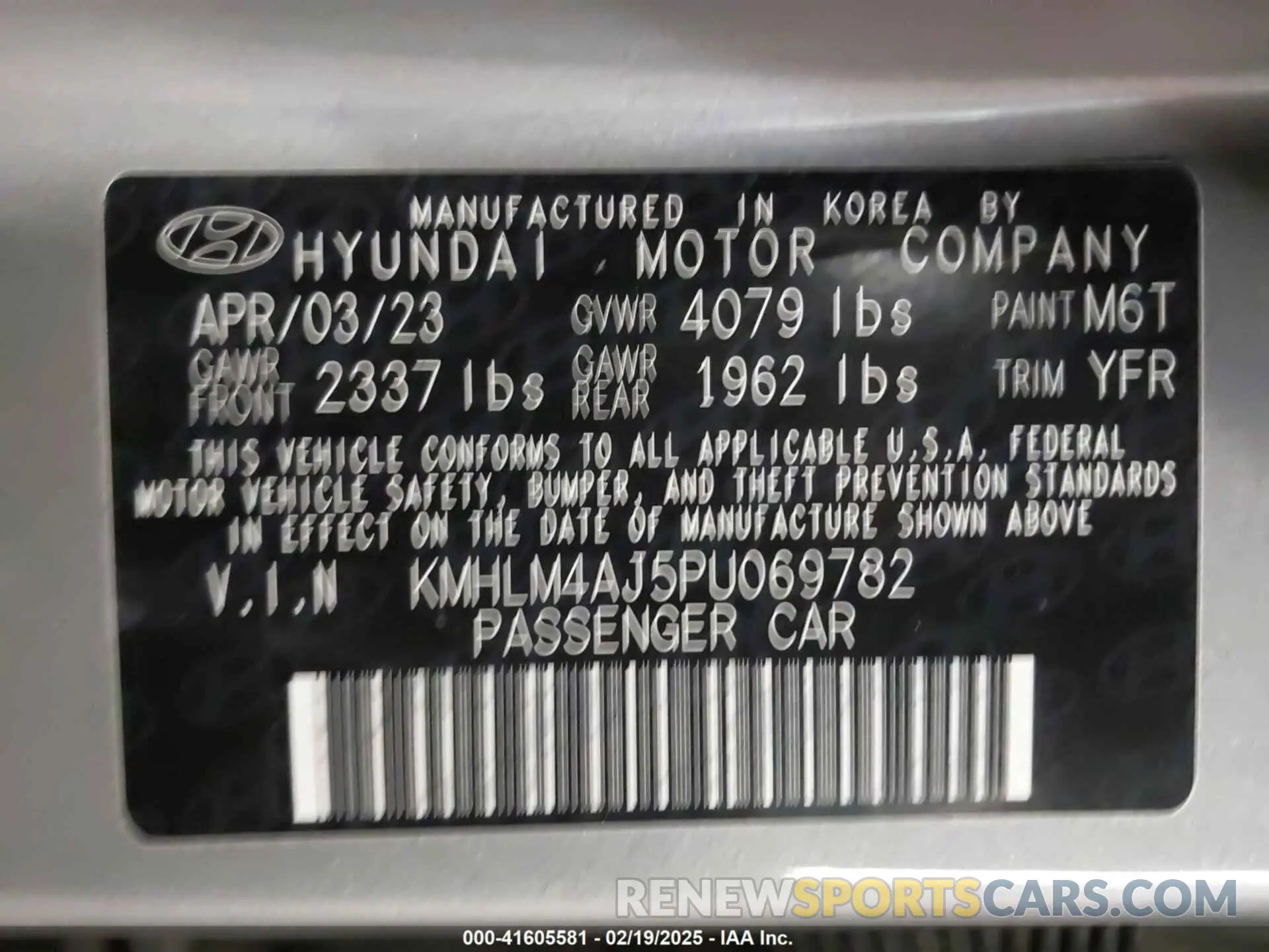 9 Фотография поврежденного автомобиля KMHLM4AJ5PU069782 HYUNDAI ELANTRA HYBRID 2023