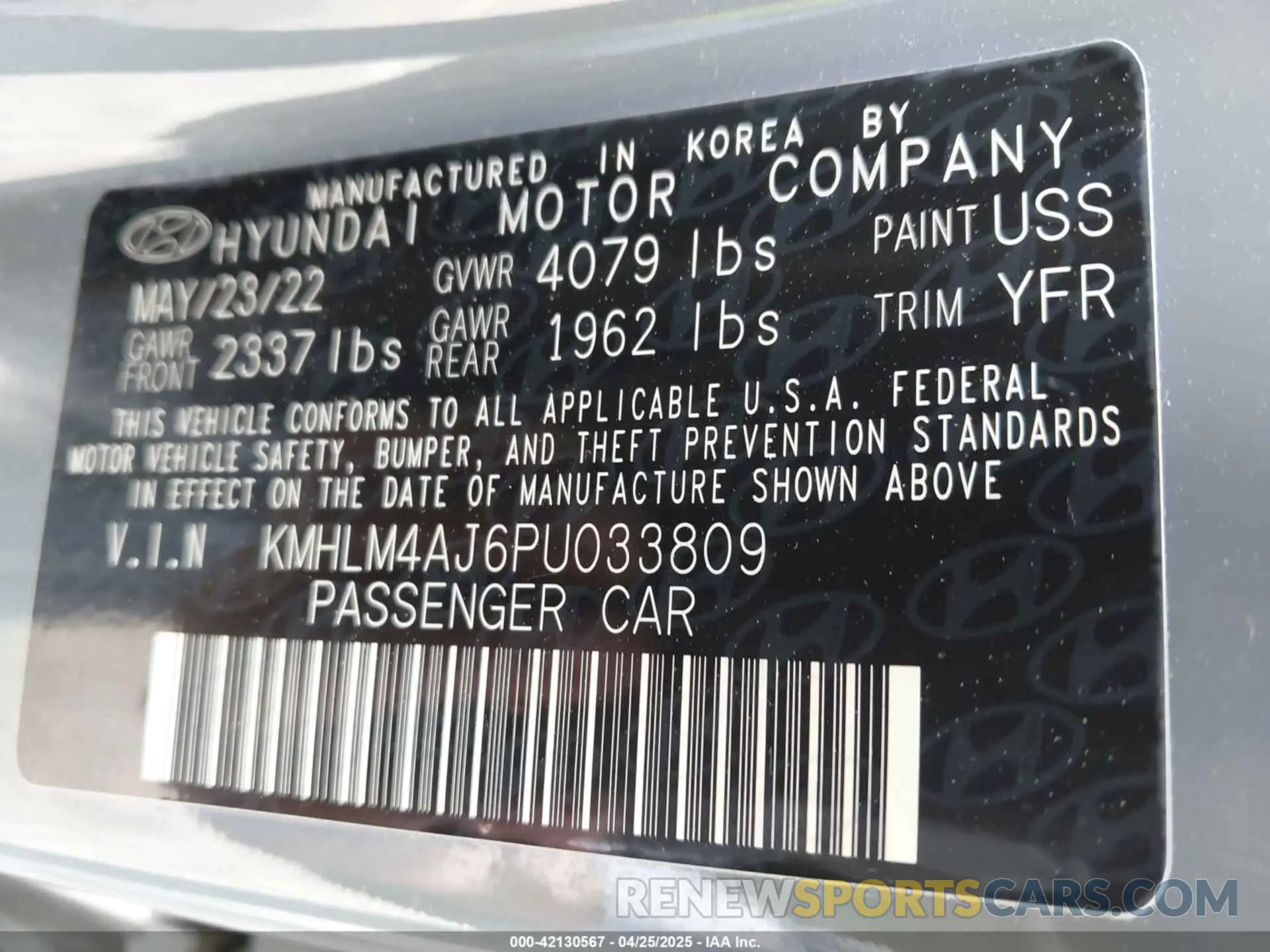 9 Photograph of a damaged car KMHLM4AJ6PU033809 HYUNDAI ELANTRA HYBRID 2023