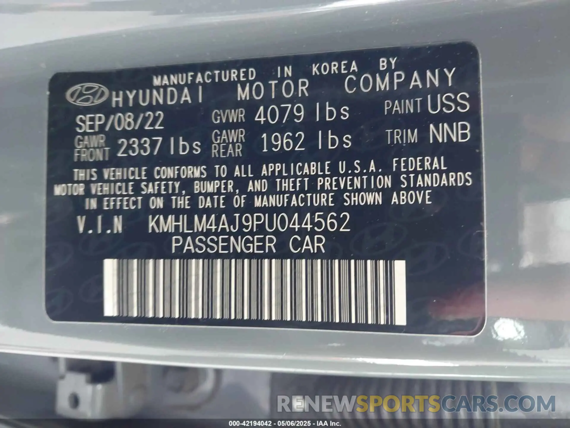 9 Photograph of a damaged car KMHLM4AJ9PU044562 HYUNDAI ELANTRA HYBRID 2023