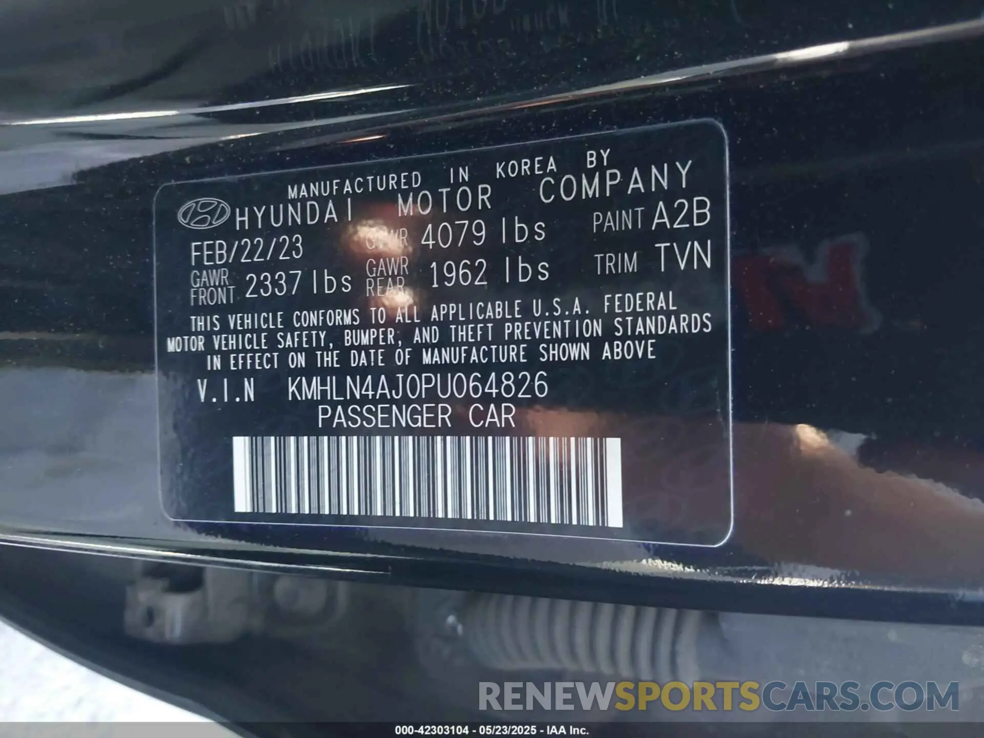 9 Фотография поврежденного автомобиля KMHLN4AJ0PU064826 HYUNDAI ELANTRA HYBRID 2023