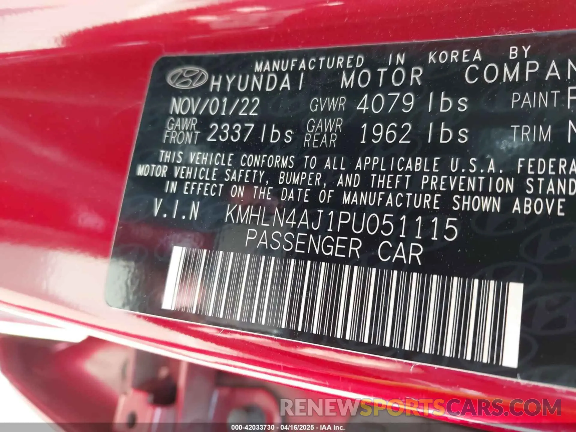 9 Фотография поврежденного автомобиля KMHLN4AJ1PU051115 HYUNDAI ELANTRA HYBRID 2023