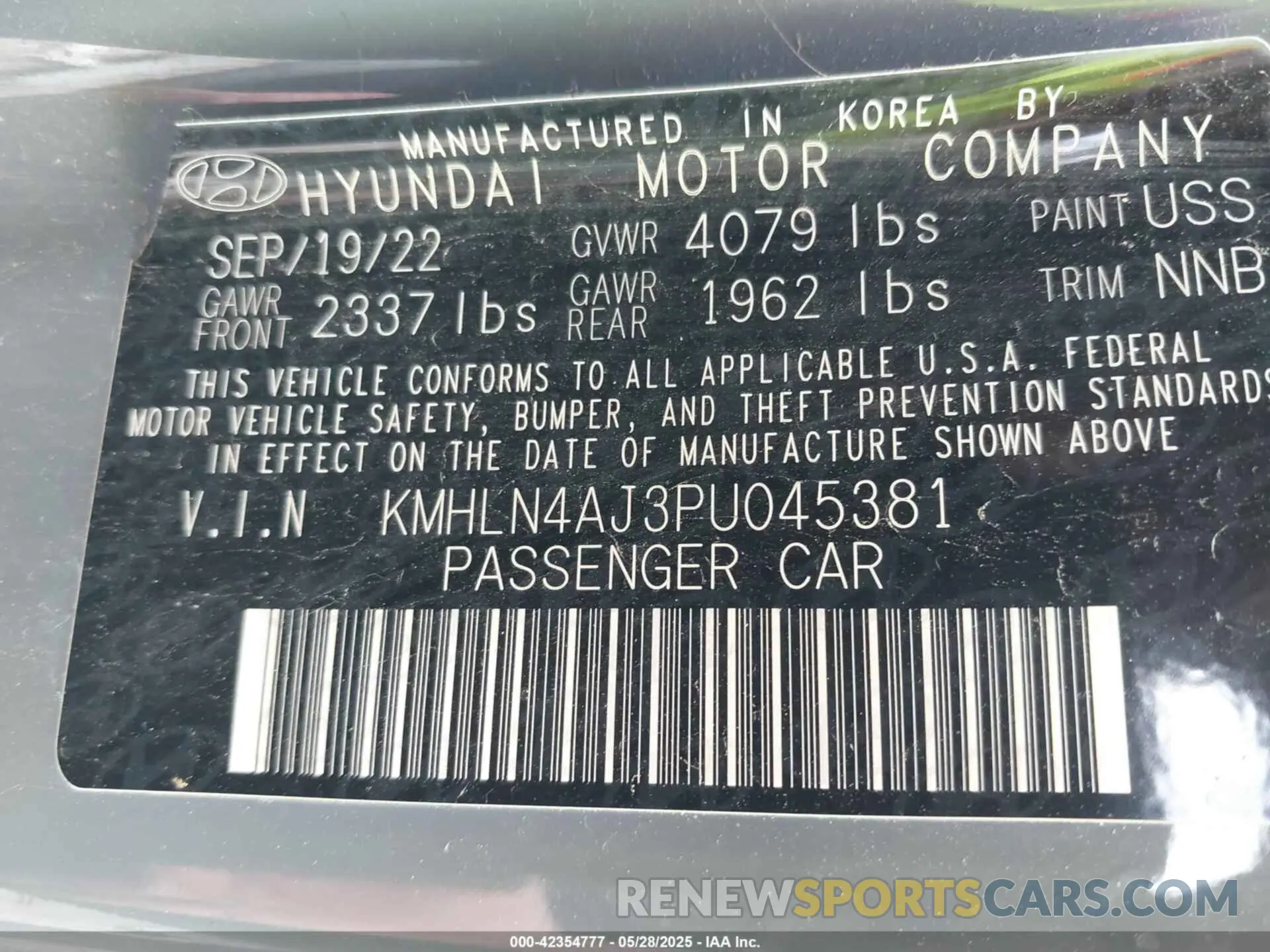 9 Photograph of a damaged car KMHLN4AJ3PU045381 HYUNDAI ELANTRA HYBRID 2023