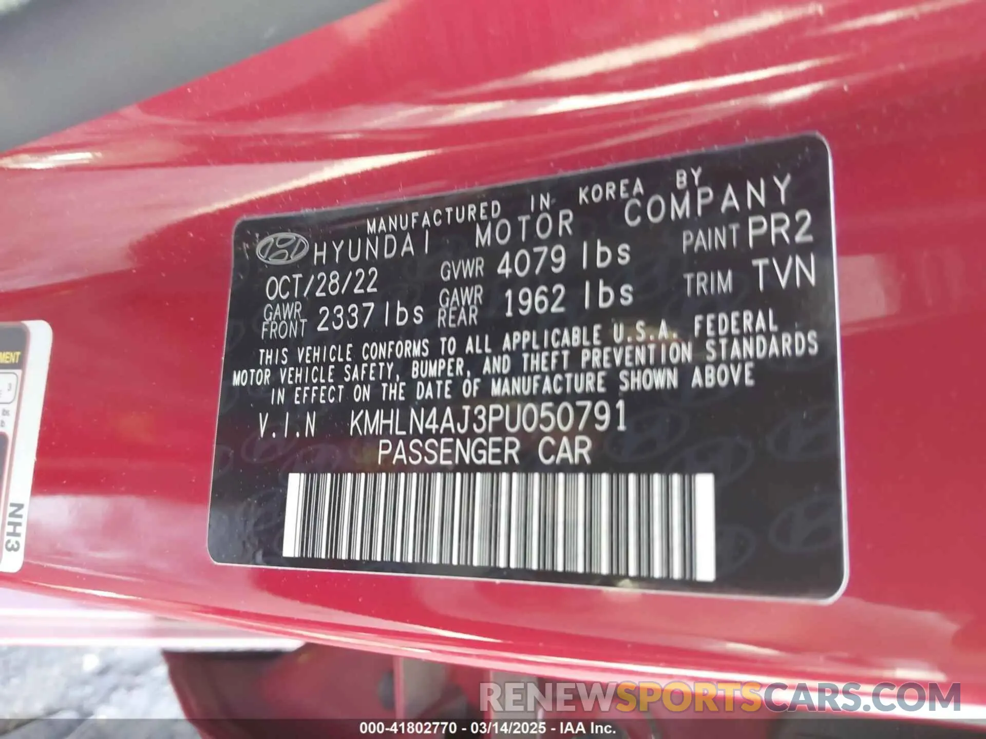 9 Photograph of a damaged car KMHLN4AJ3PU050791 HYUNDAI ELANTRA HYBRID 2023