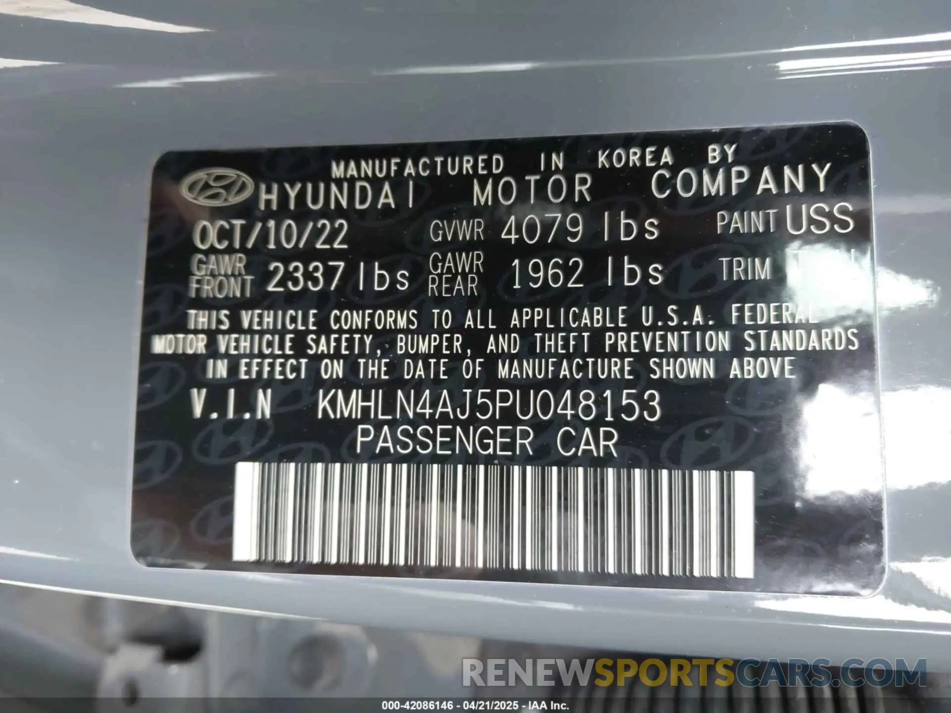 9 Фотография поврежденного автомобиля KMHLN4AJ5PU048153 HYUNDAI ELANTRA HYBRID 2023
