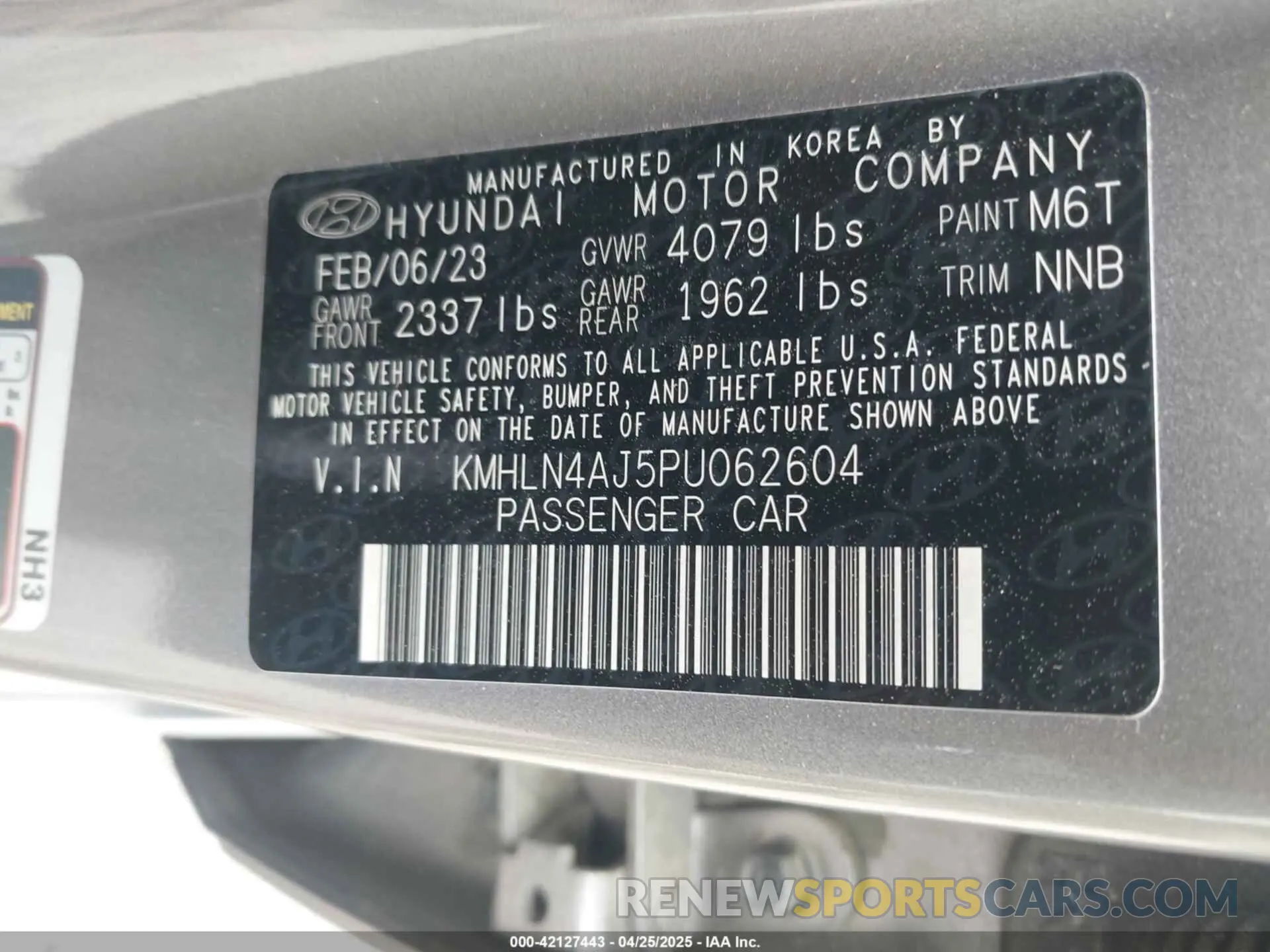 9 Фотография поврежденного автомобиля KMHLN4AJ5PU062604 HYUNDAI ELANTRA HYBRID 2023
