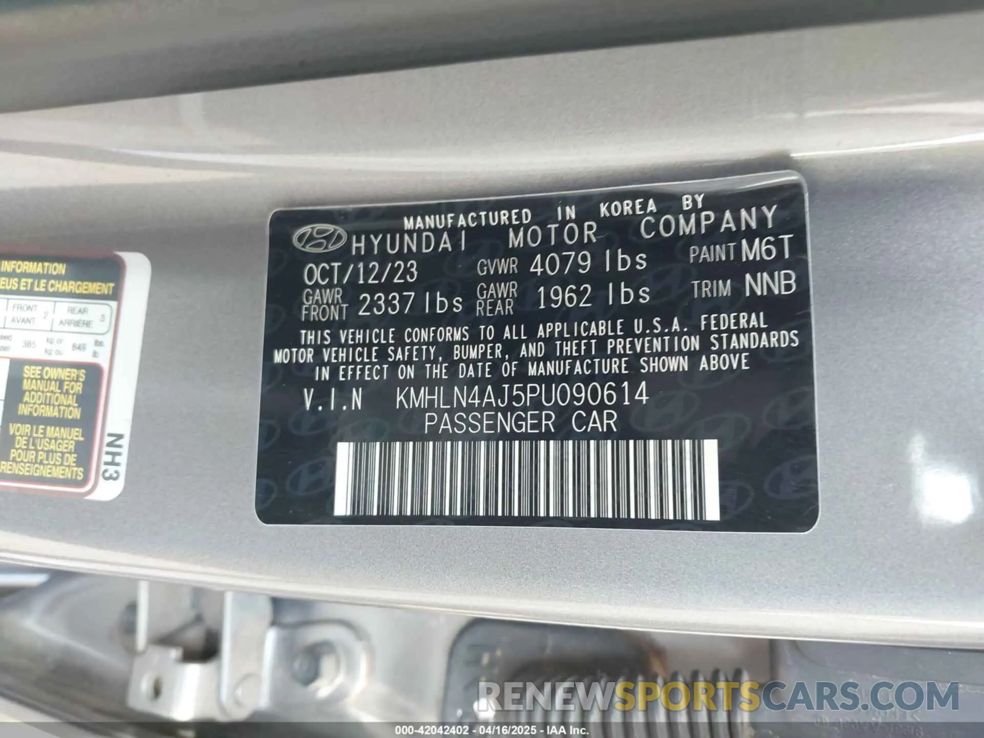 9 Фотография поврежденного автомобиля KMHLN4AJ5PU090614 HYUNDAI ELANTRA HYBRID 2023