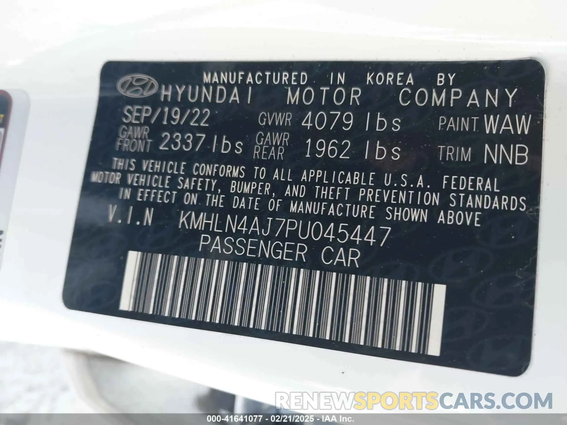 9 Фотография поврежденного автомобиля KMHLN4AJ7PU045447 HYUNDAI ELANTRA HYBRID 2023