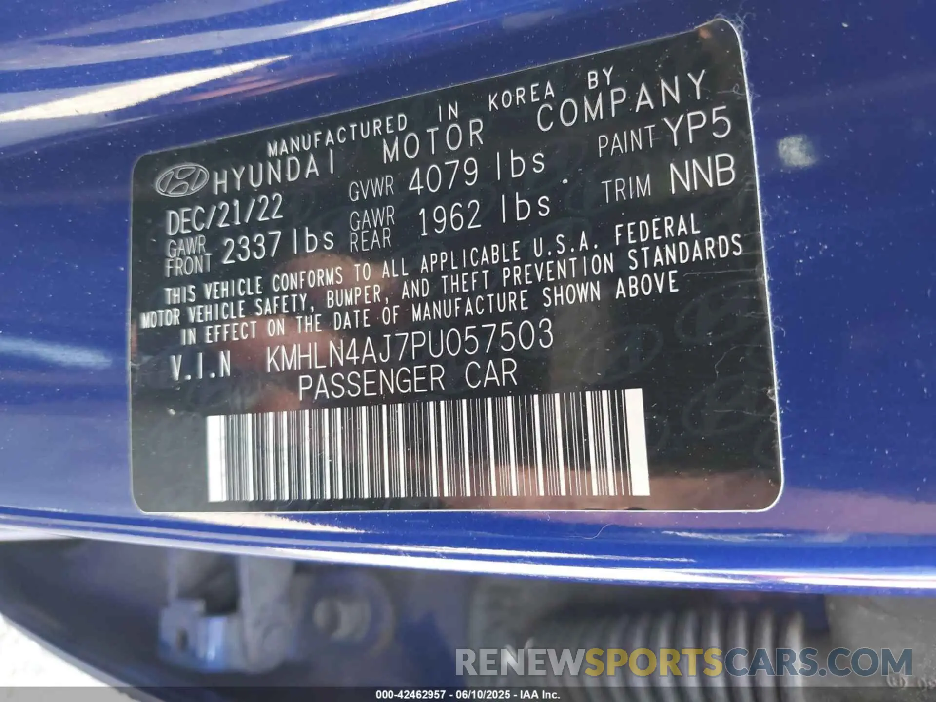 9 Photograph of a damaged car KMHLN4AJ7PU057503 HYUNDAI ELANTRA HYBRID 2023