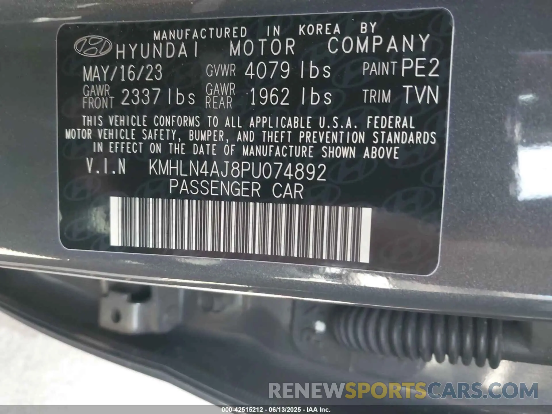 9 Photograph of a damaged car KMHLN4AJ8PU074892 HYUNDAI ELANTRA HYBRID 2023