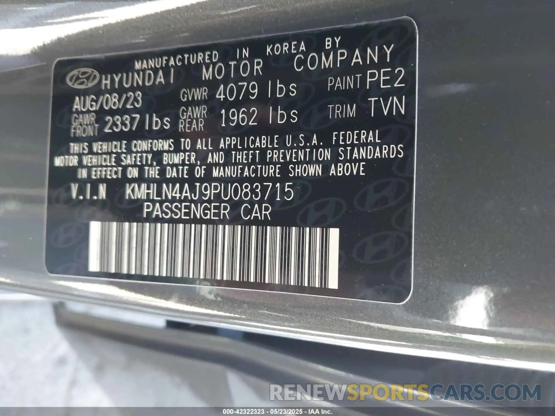 9 Фотография поврежденного автомобиля KMHLN4AJ9PU083715 HYUNDAI ELANTRA HYBRID 2023