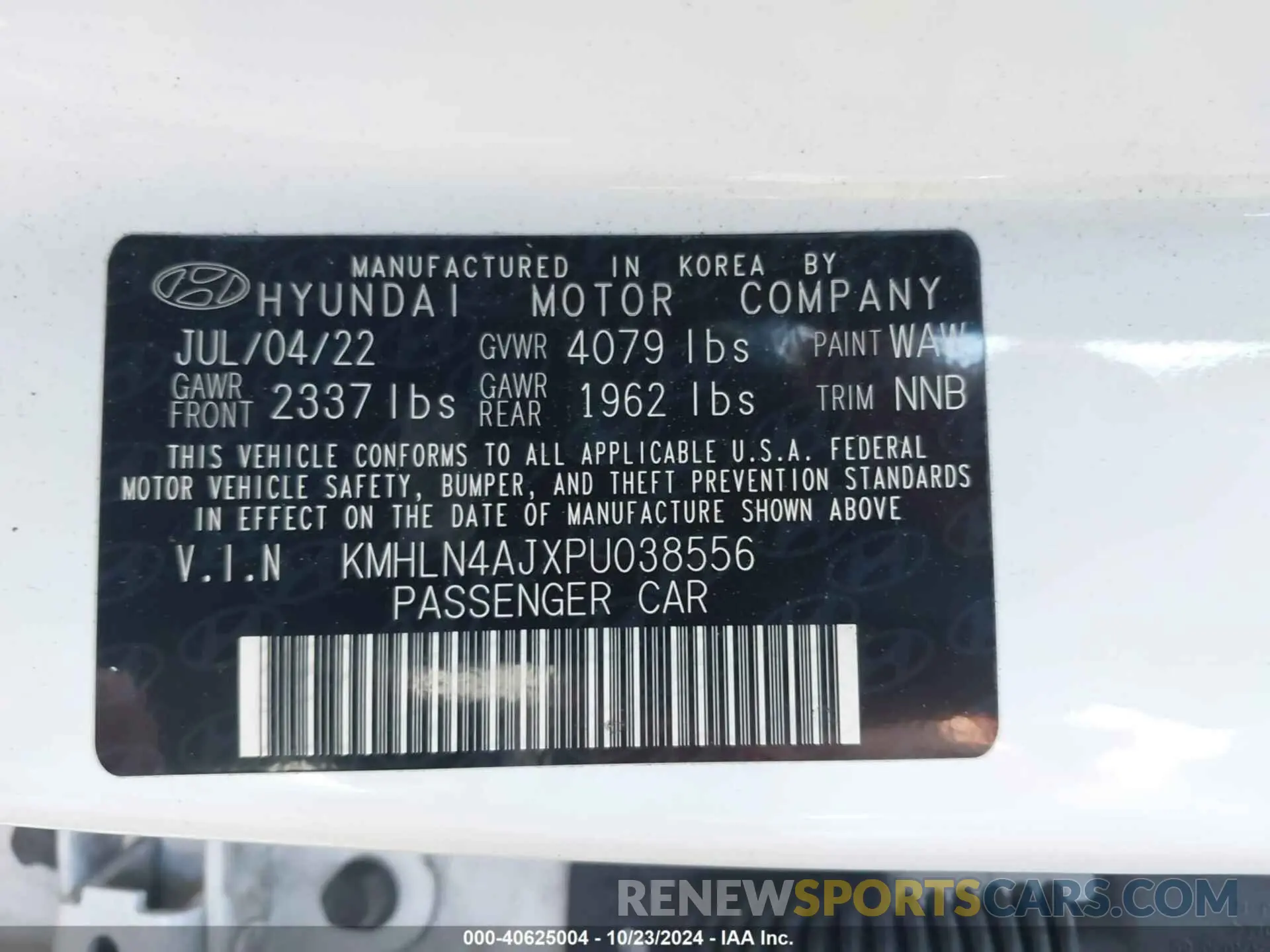 9 Фотография поврежденного автомобиля KMHLN4AJXPU038556 HYUNDAI ELANTRA HYBRID 2023