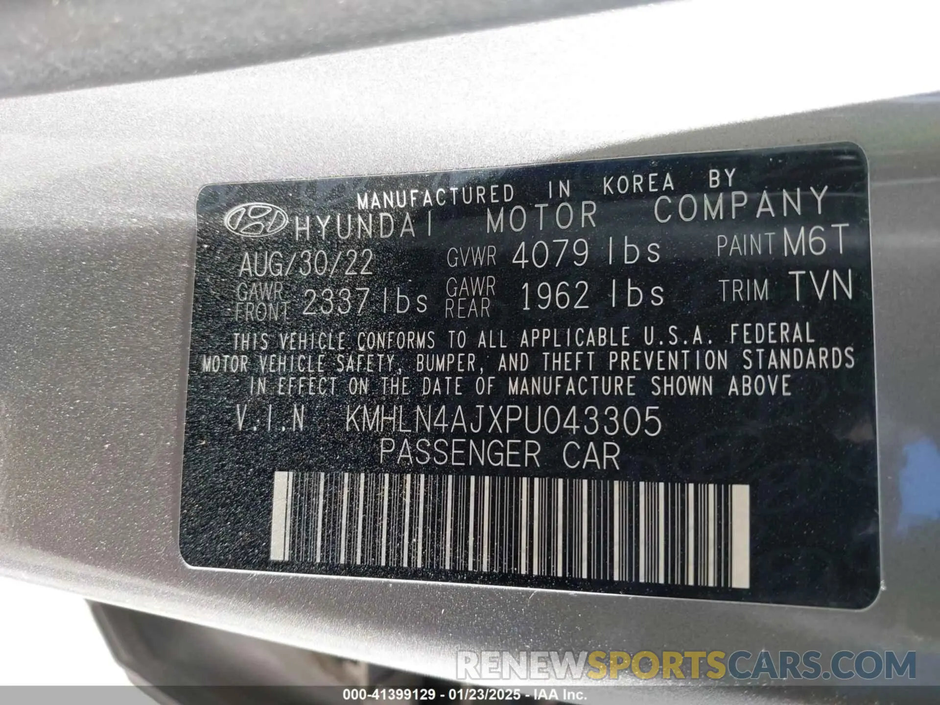9 Фотография поврежденного автомобиля KMHLN4AJXPU043305 HYUNDAI ELANTRA HYBRID 2023