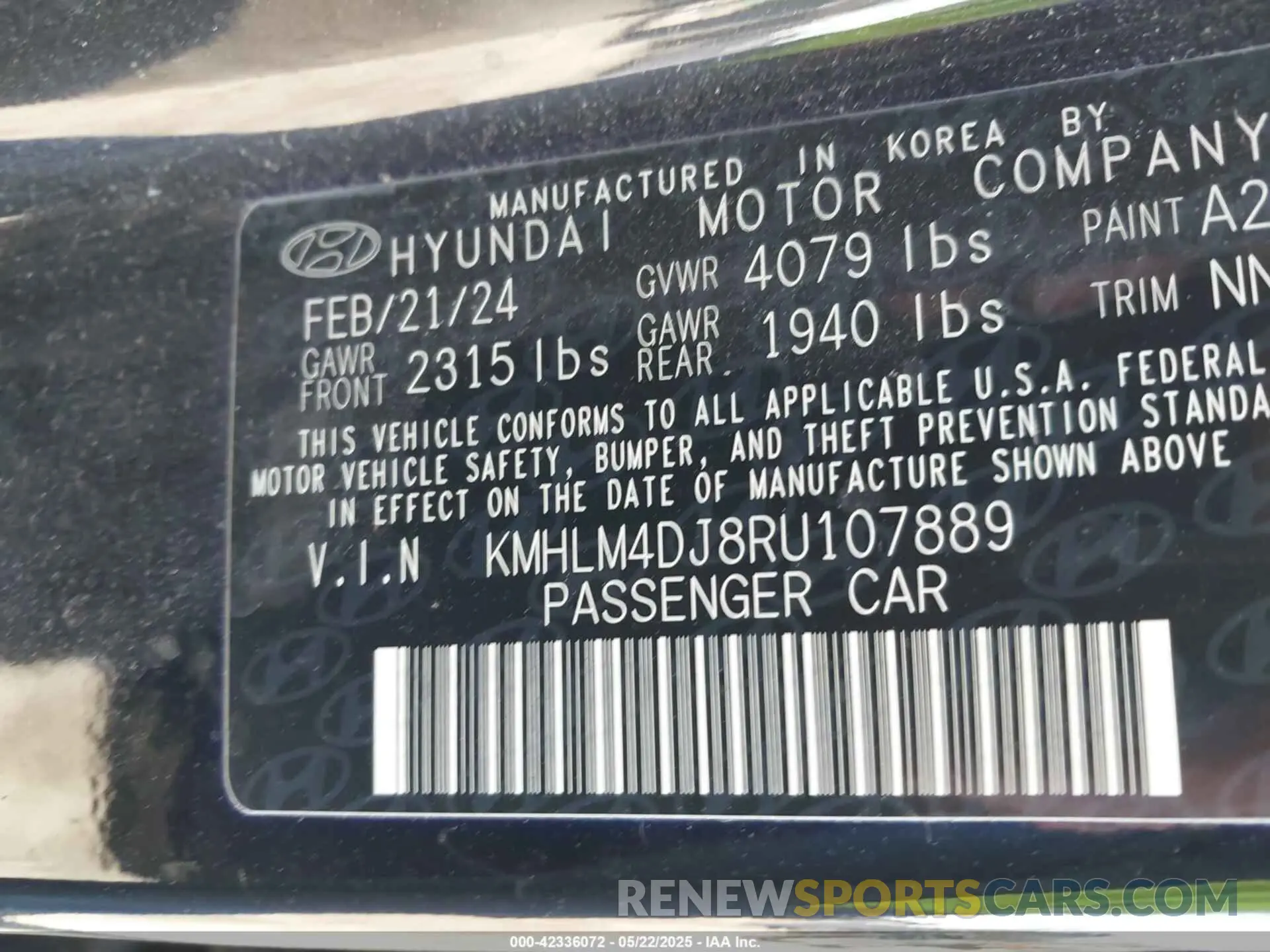 9 Photograph of a damaged car KMHLM4DJ8RU107889 HYUNDAI ELANTRA HYBRID 2024