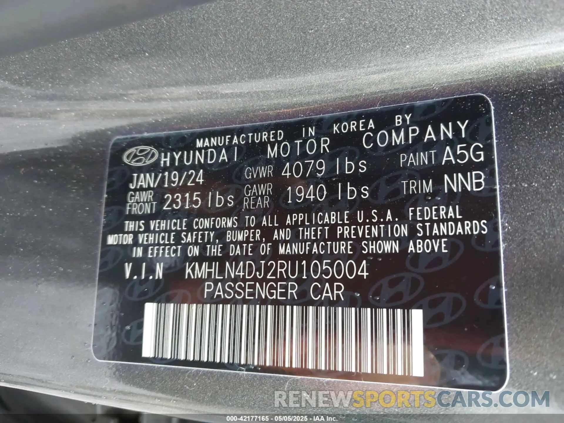 9 Фотография поврежденного автомобиля KMHLN4DJ2RU105004 HYUNDAI ELANTRA HYBRID 2024