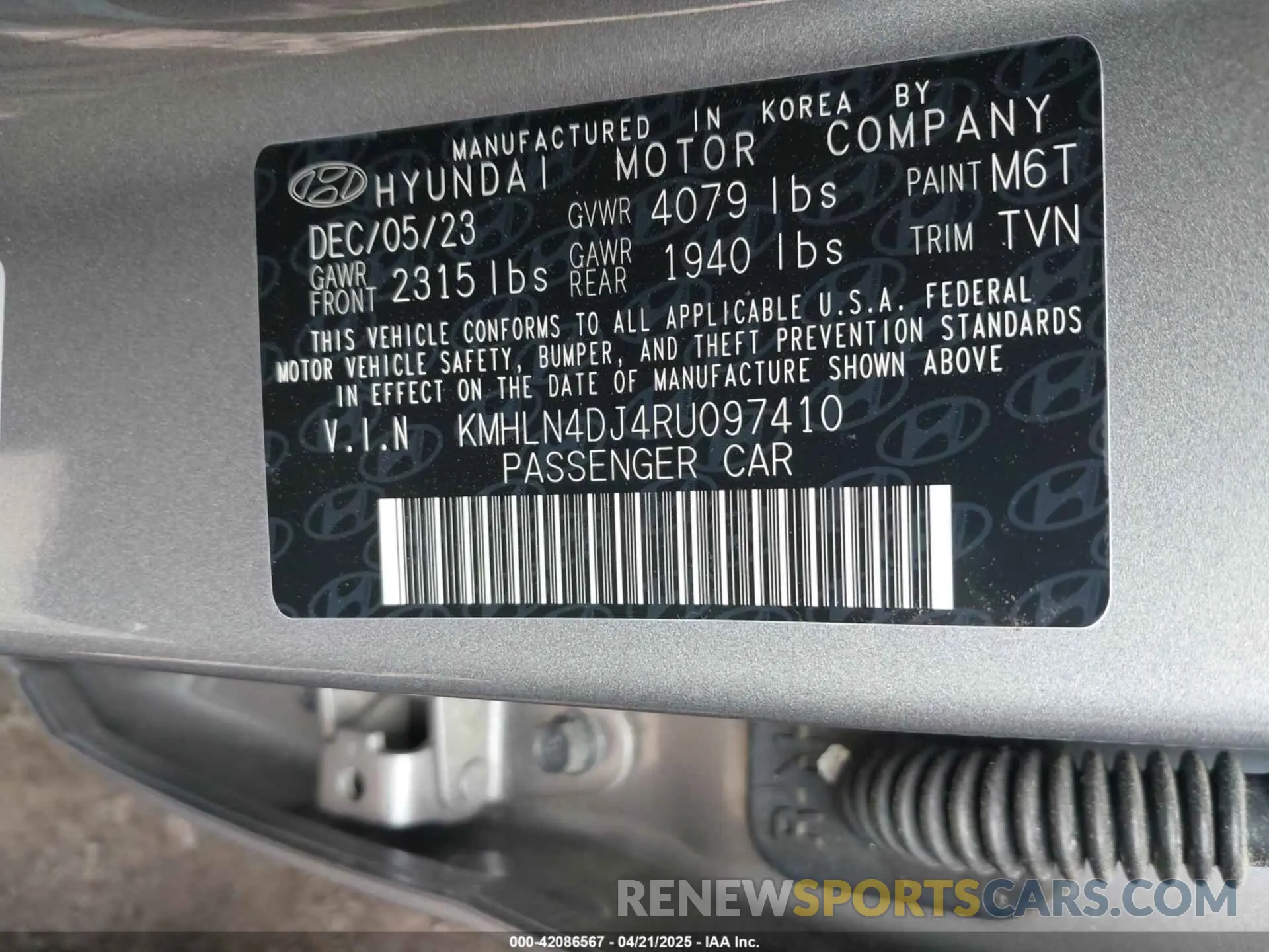 9 Фотография поврежденного автомобиля KMHLN4DJ4RU097410 HYUNDAI ELANTRA HYBRID 2024