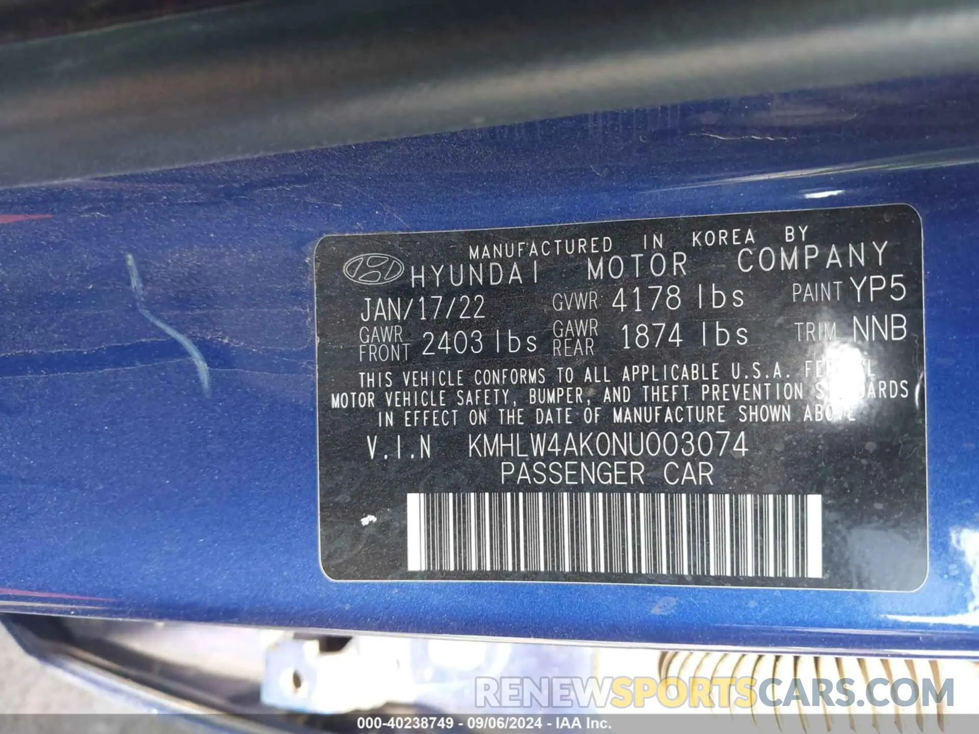 9 Фотография поврежденного автомобиля KMHLW4AK0NU003074 HYUNDAI ELANTRA N 2022