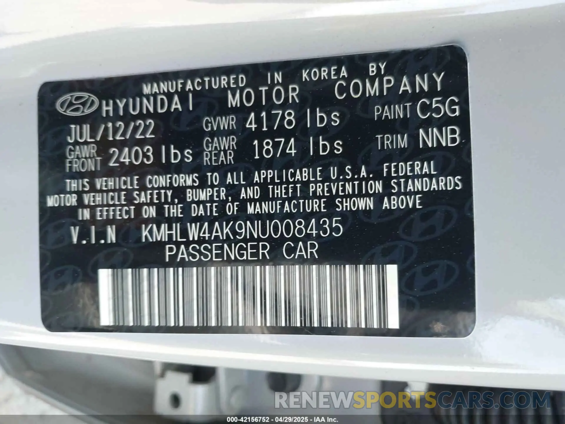 9 Photograph of a damaged car KMHLW4AK9NU008435 HYUNDAI ELANTRA N 2022