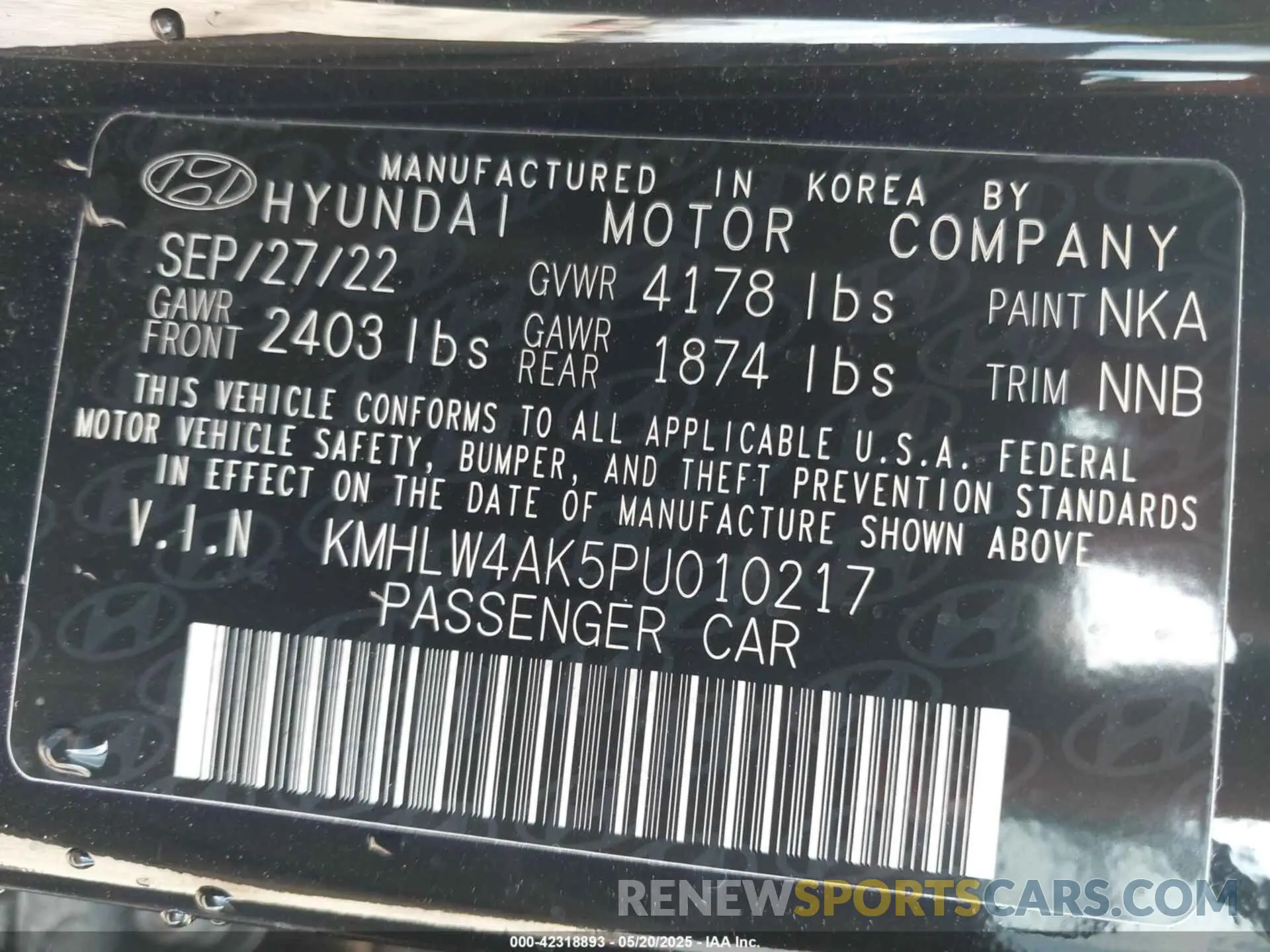 9 Photograph of a damaged car KMHLW4AK5PU010217 HYUNDAI ELANTRA N 2023