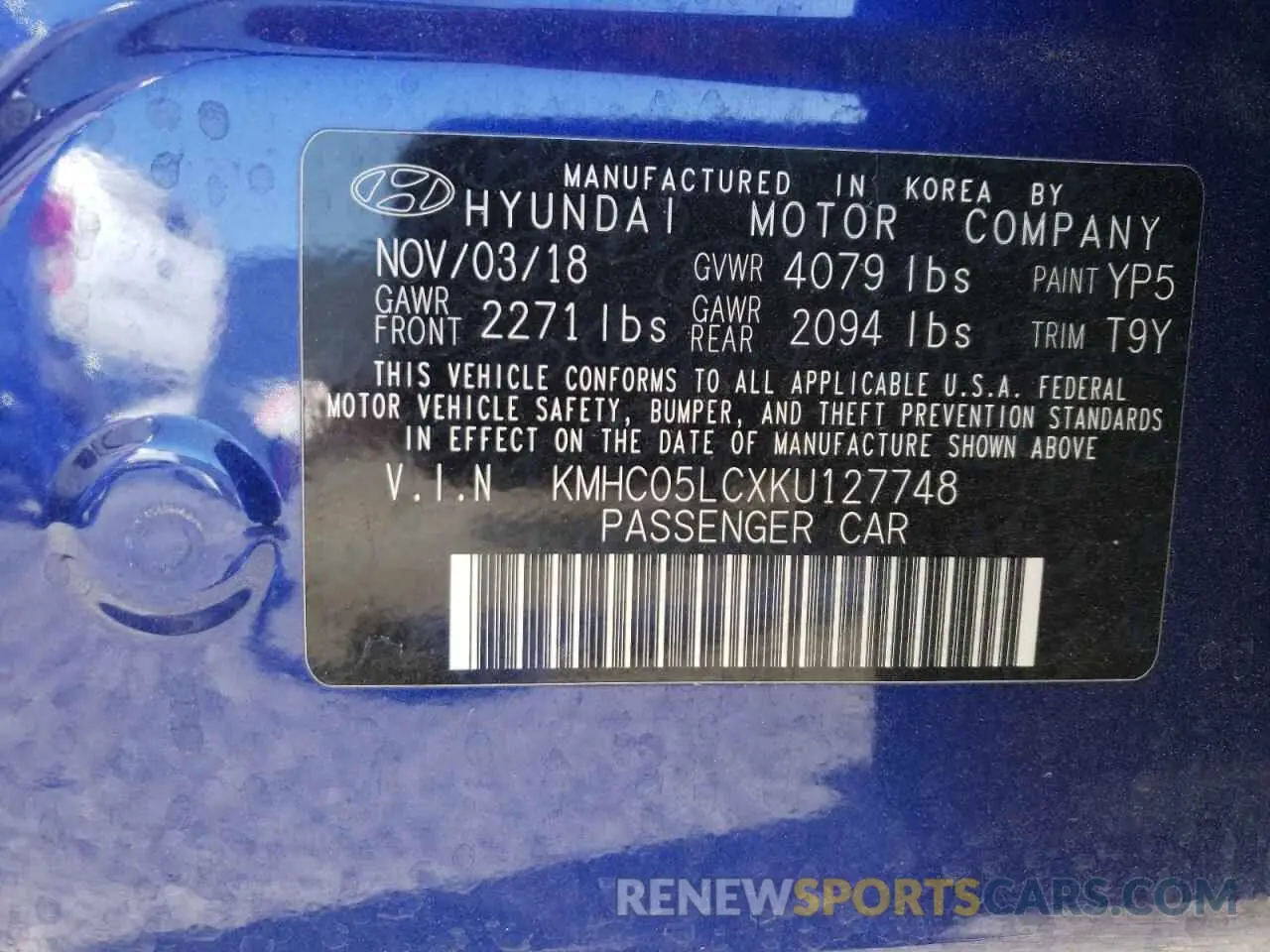 13 Фотография поврежденного автомобиля KMHC05LCXKU127748 HYUNDAI IONIQ 2019