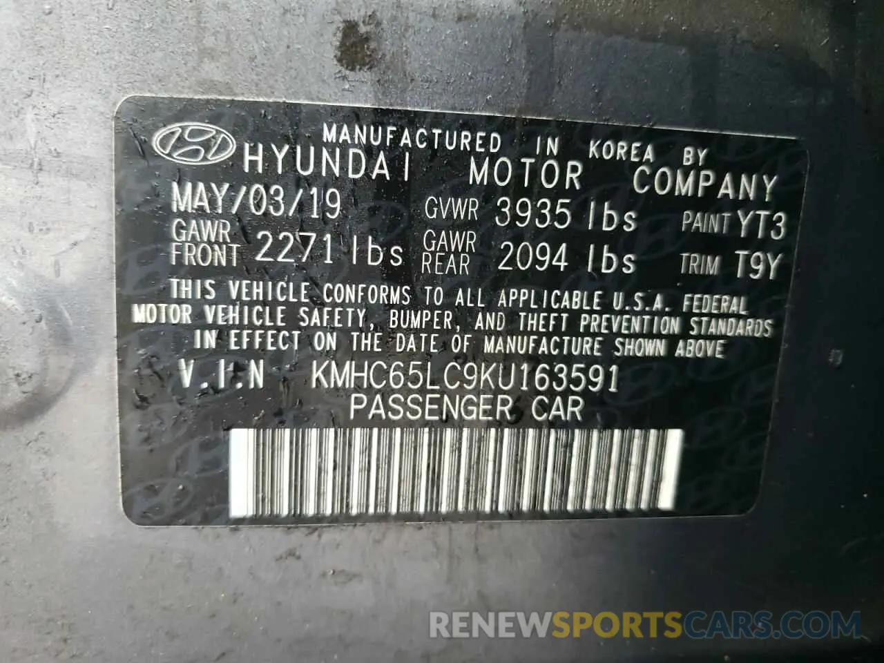 12 Фотография поврежденного автомобиля KMHC65LC9KU163591 HYUNDAI IONIQ 2019
