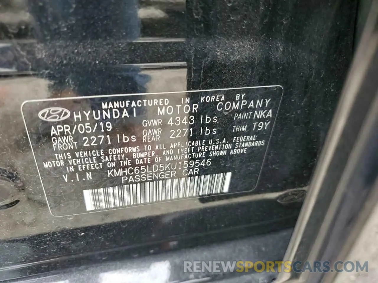 12 Фотография поврежденного автомобиля KMHC65LD5KU159546 HYUNDAI IONIQ 2019