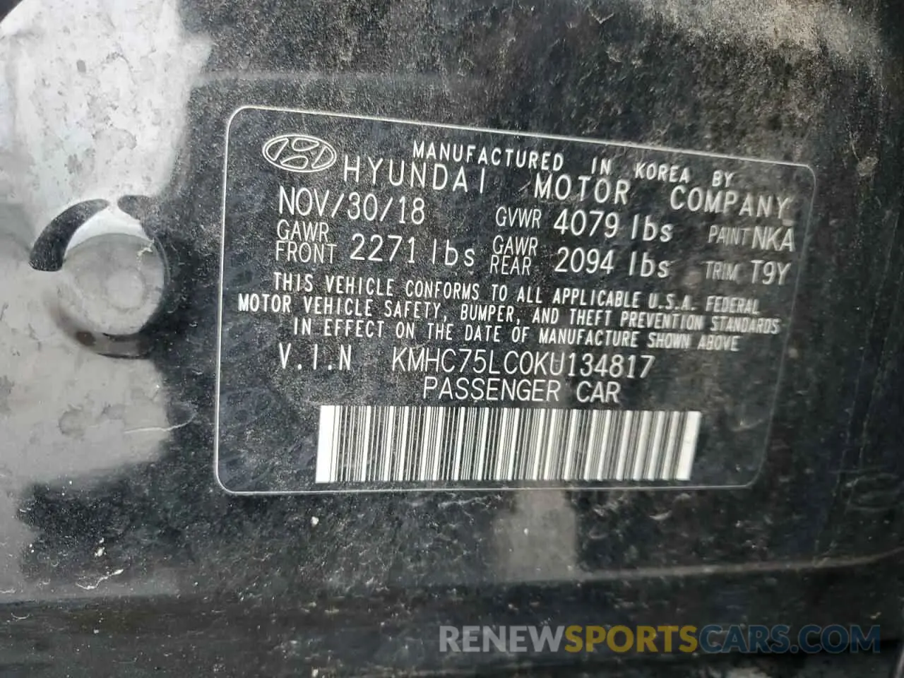 14 Photograph of a damaged car KMHC75LC0KU134817 HYUNDAI IONIQ 2019